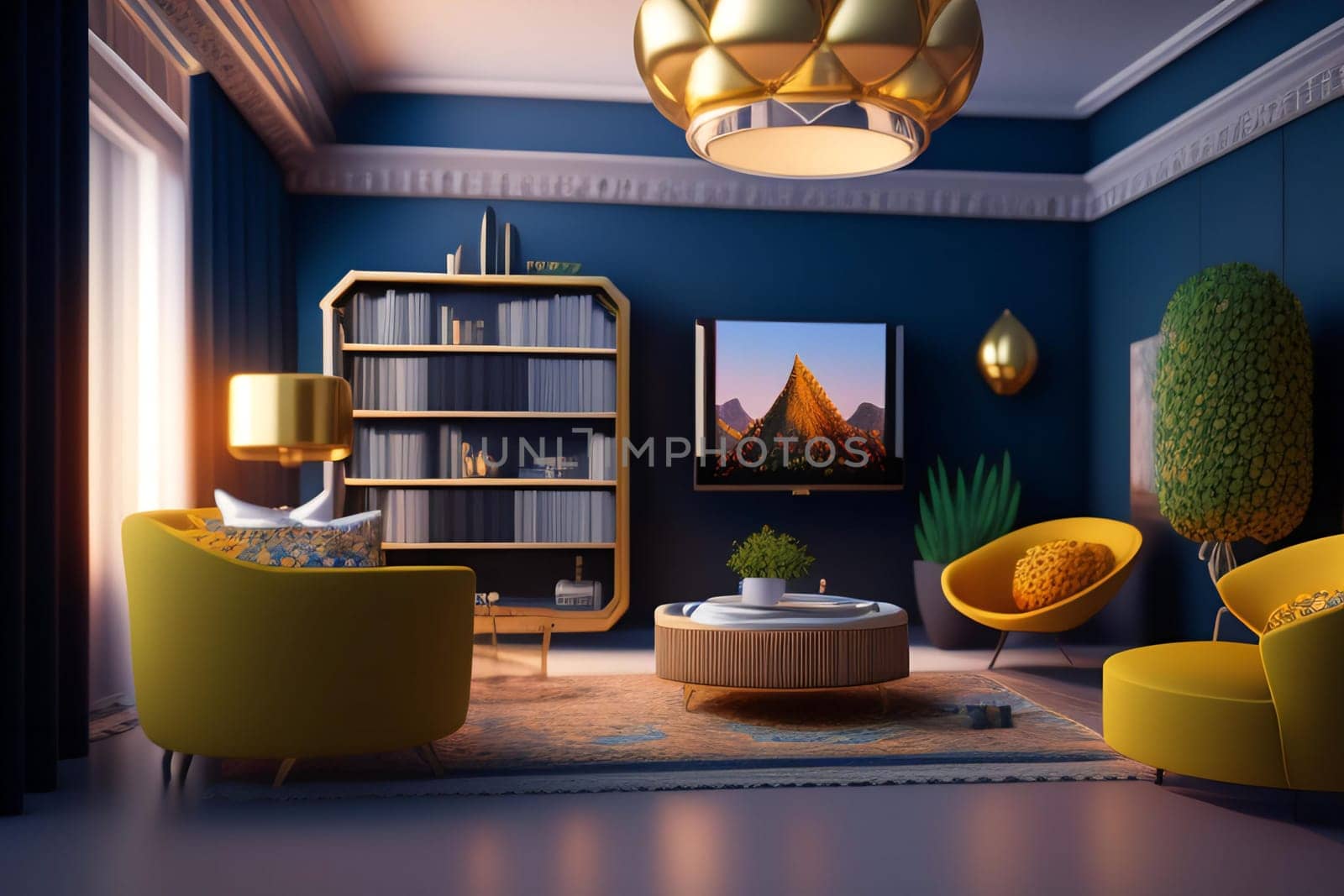 Luxury interior of the living room. 3D rendering. ai generated