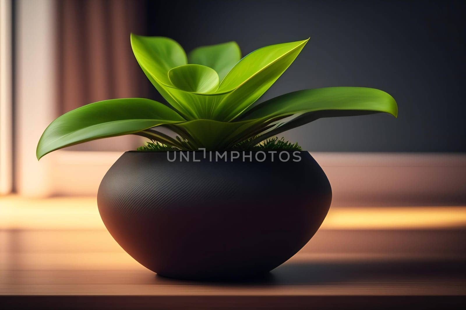 Houseplant in a pot on a dark background. 3d rendering