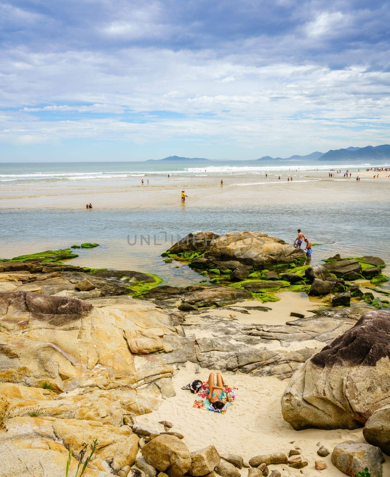 Guarda do Embau, January 14, 2022: Rio da Madre separating Praia Guarda do Embau beach from the mainland