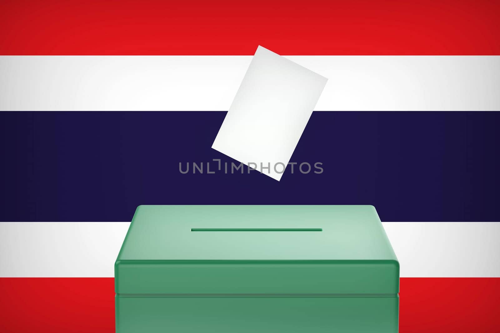 Inserting vote into the ballot box, concept image for election in Thailand