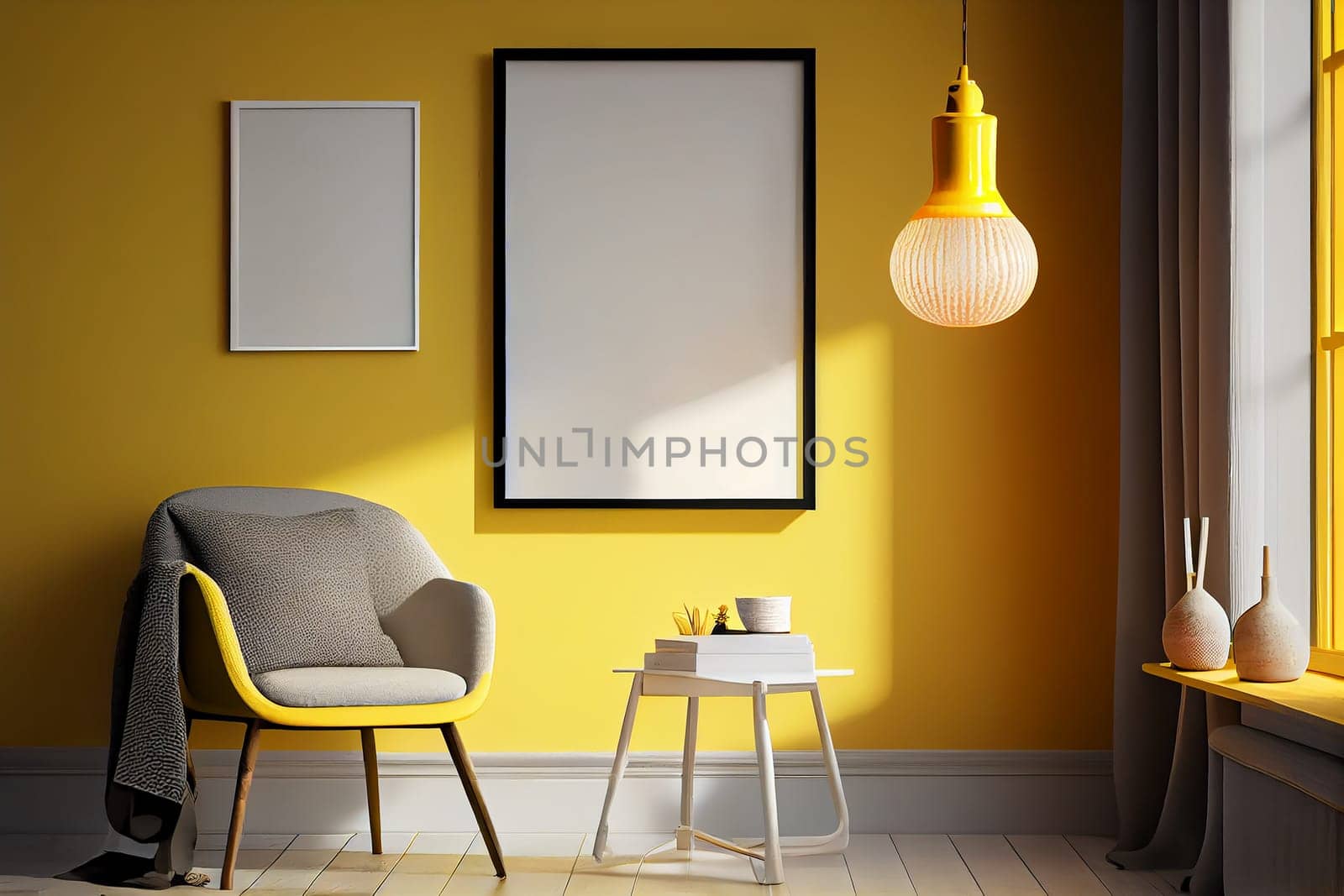 Home interior poster mock up with vertical frame - wall mockup interior. Wall art. 3d rendering, 3d illustration