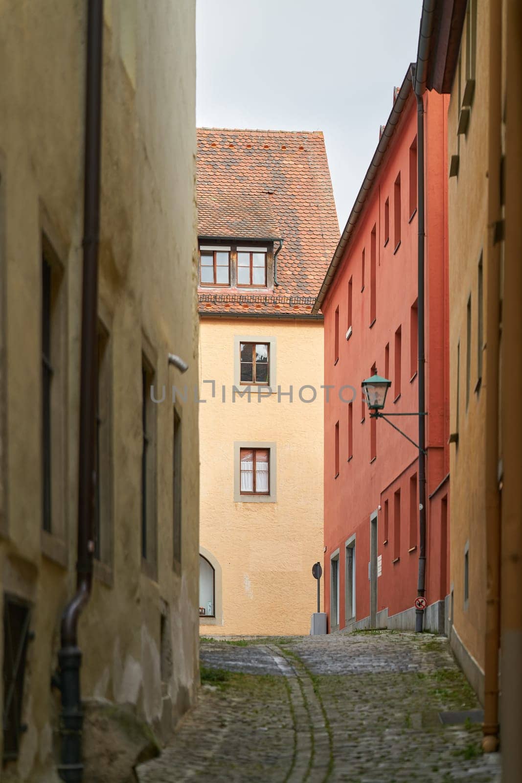 Alley with old historic houses in Rothenburg ob der Tauber in Germany