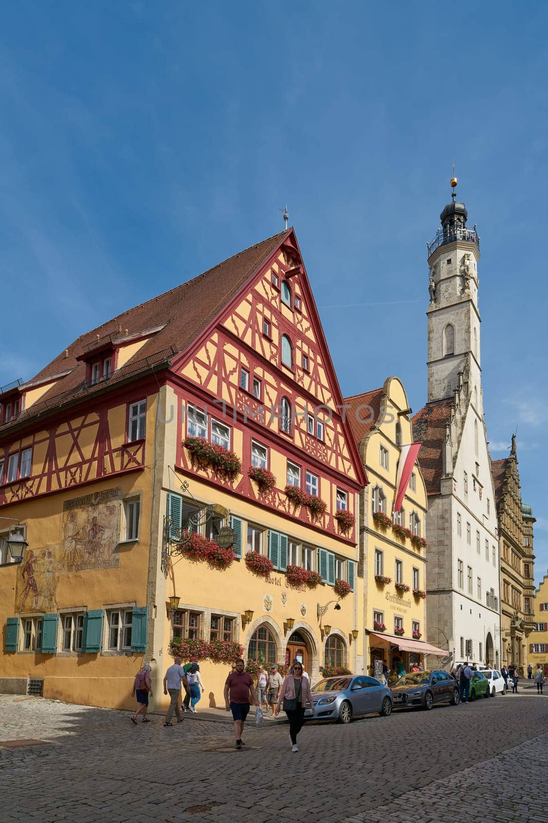 Rothenburg ob der Tauber, Germany – September 22, 2024: historic buildings in the picturesque old town of Rothenburg ob der Tauber in Germany