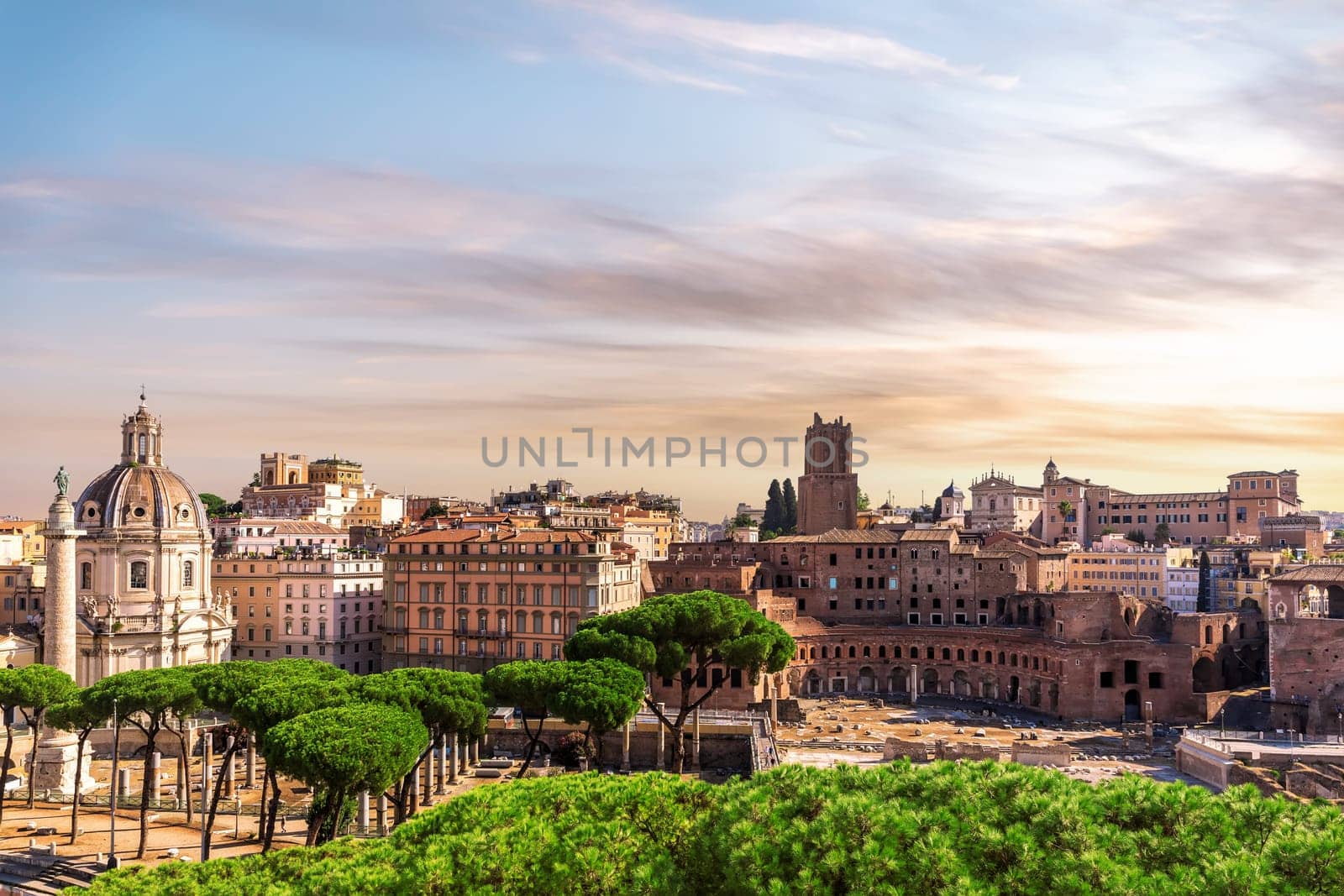Trajan's Forum remains withTrajan's Column and Basilica Ulpia, Rome, Italy.