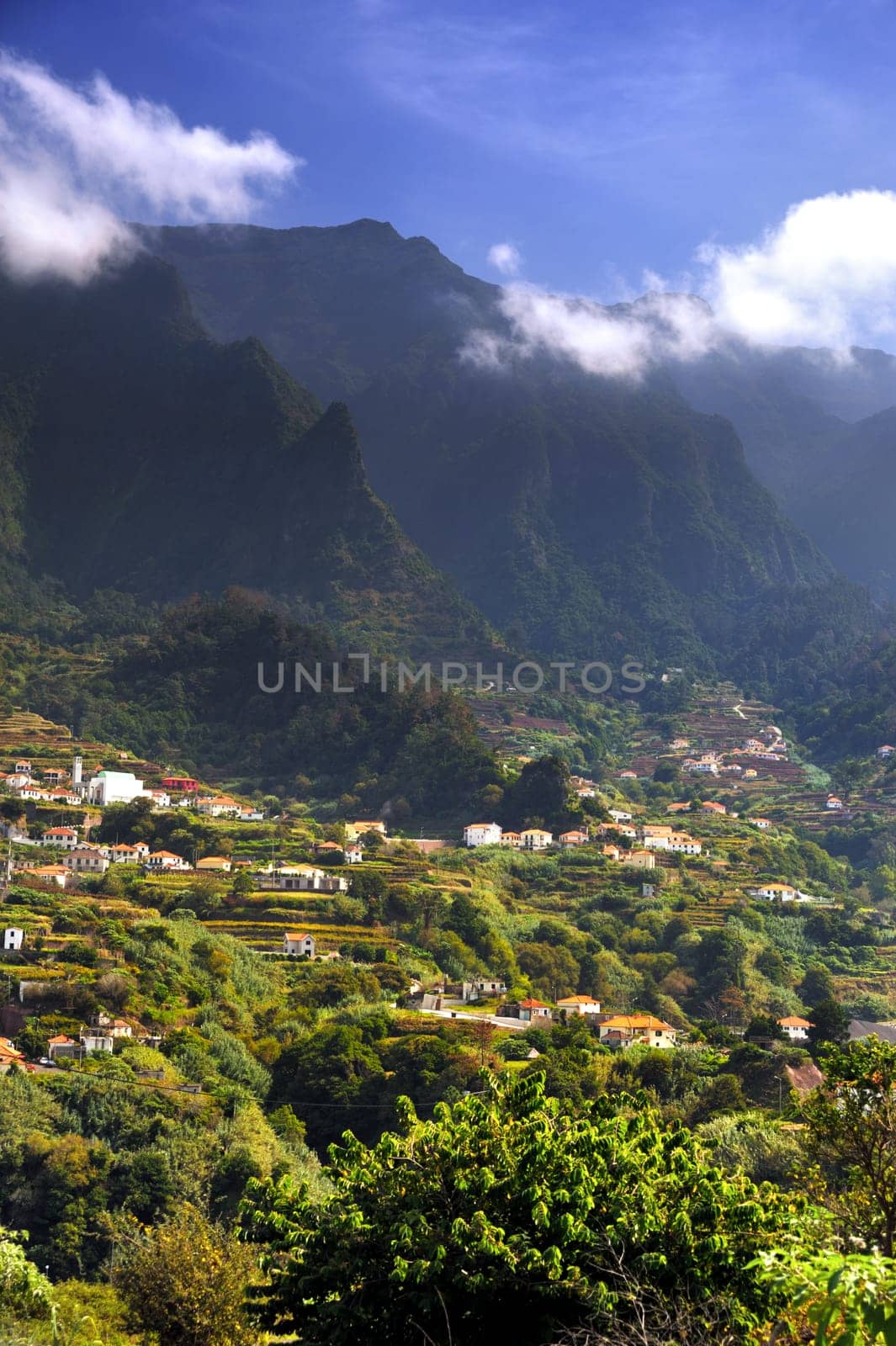 Madeira mountain scenery, Lombo da Serra dos Judeus  Portugal. View of Pico de Selada, Pico da Escada