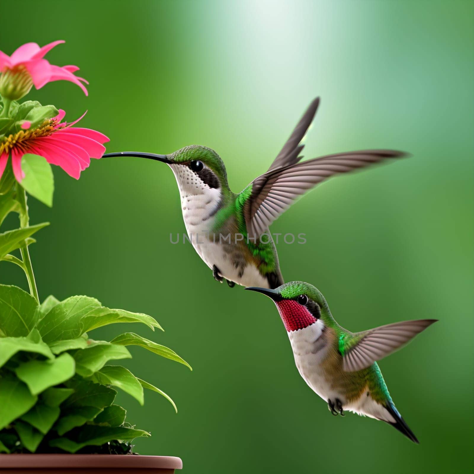 The hummingbird  flying next to beautiful flower - AI Generated