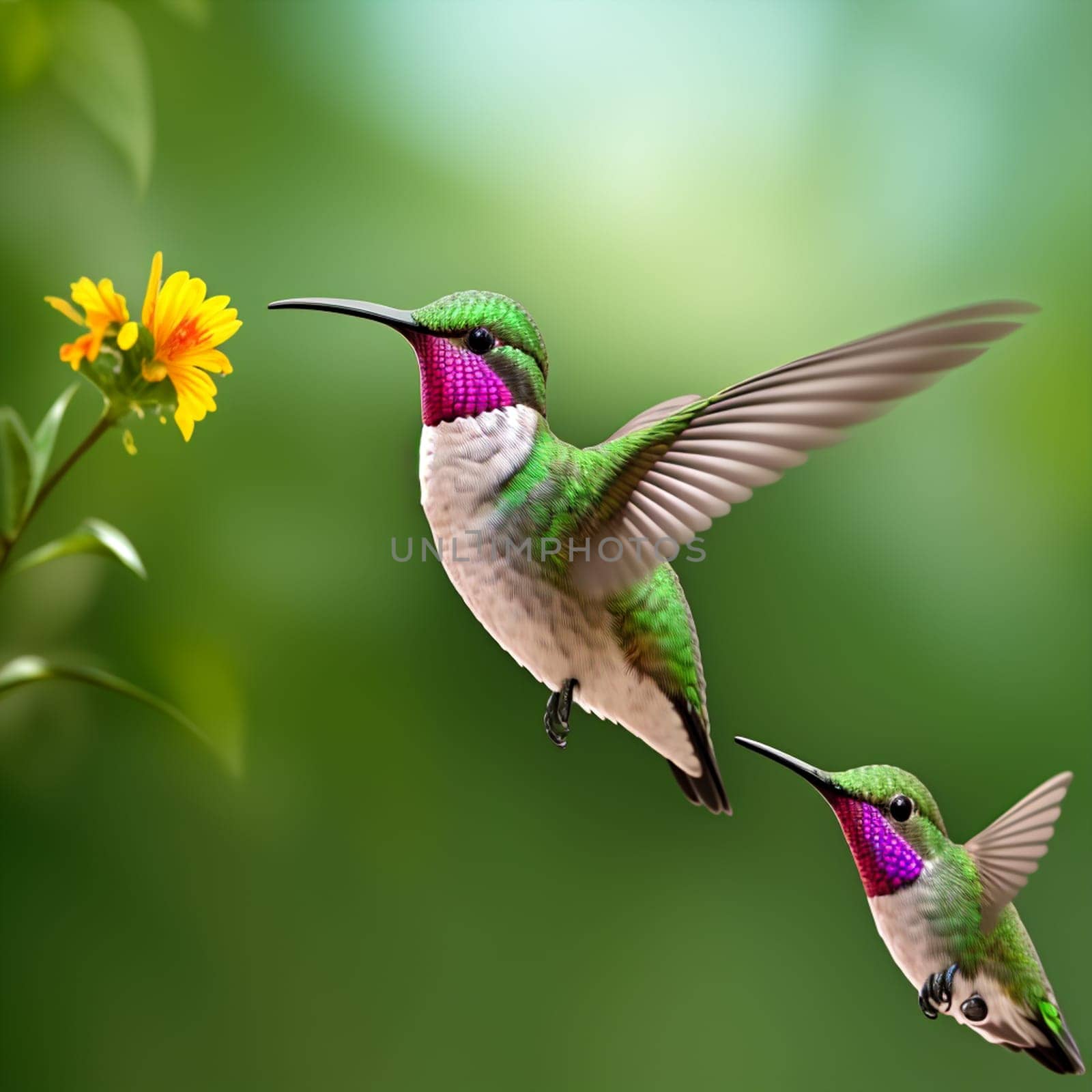 The hummingbird  flying next to beautiful flower - AI Generated