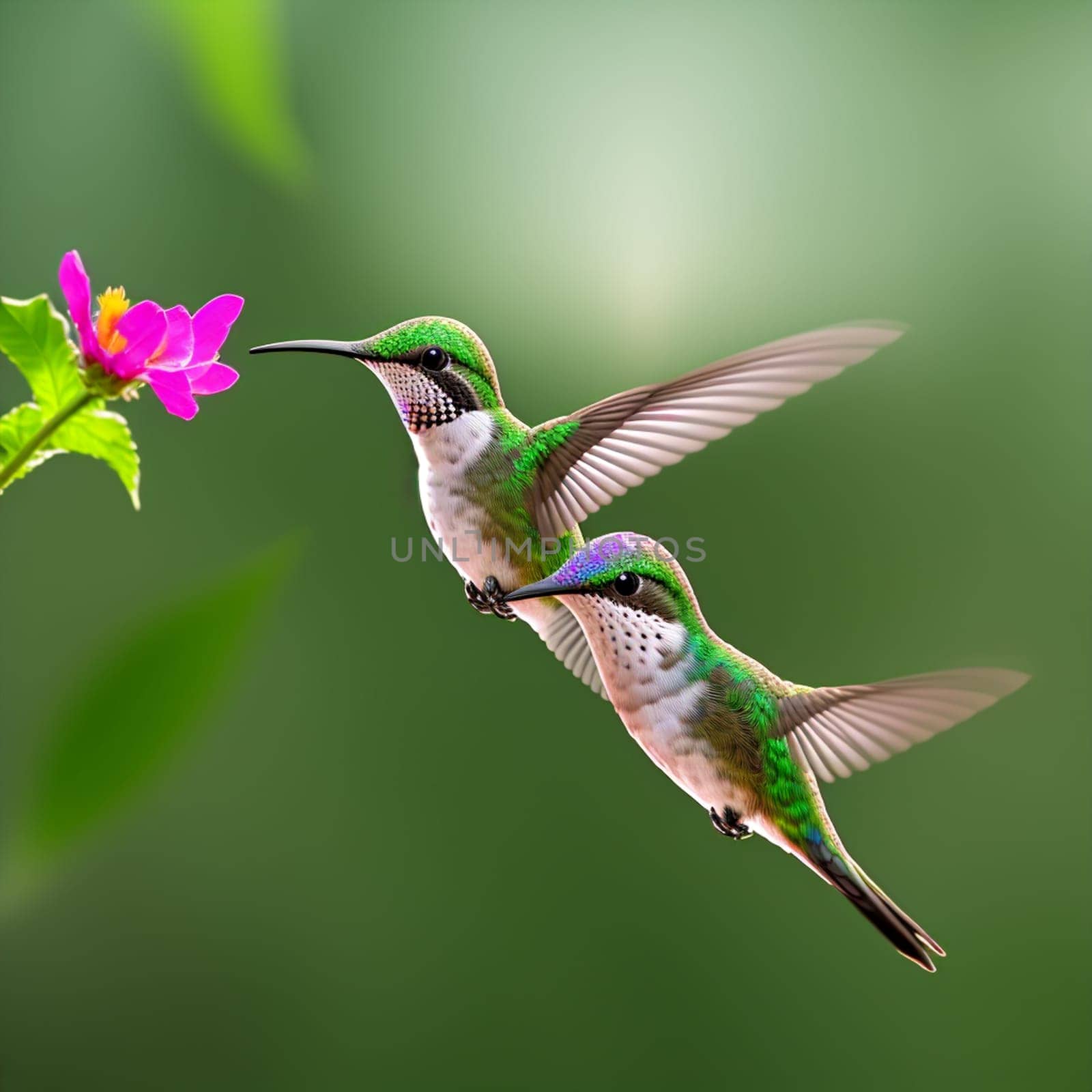 The hummingbird  flying next to beautiful flower - AI Generated