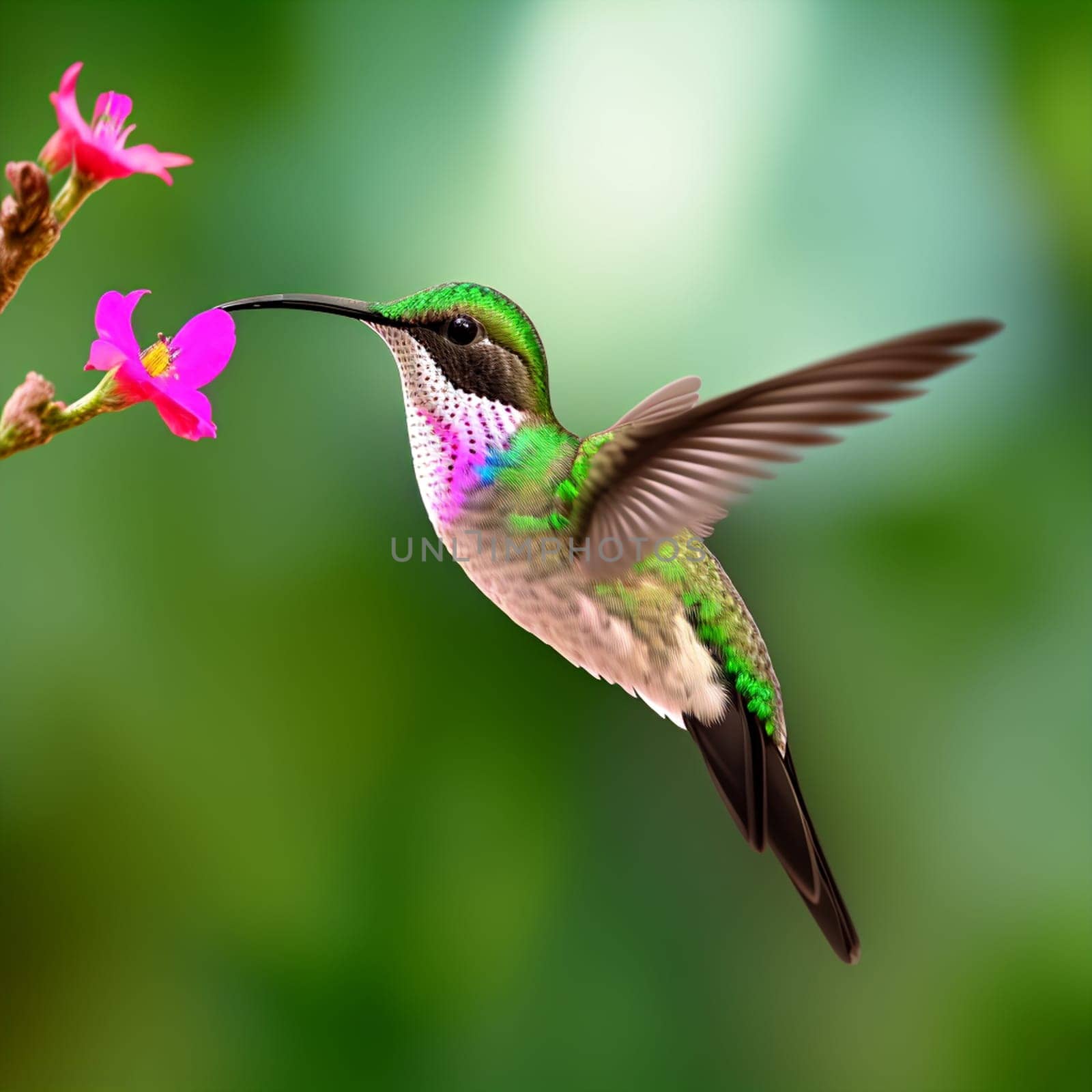 The hummingbird  flying next to beautiful flower - AI Generated