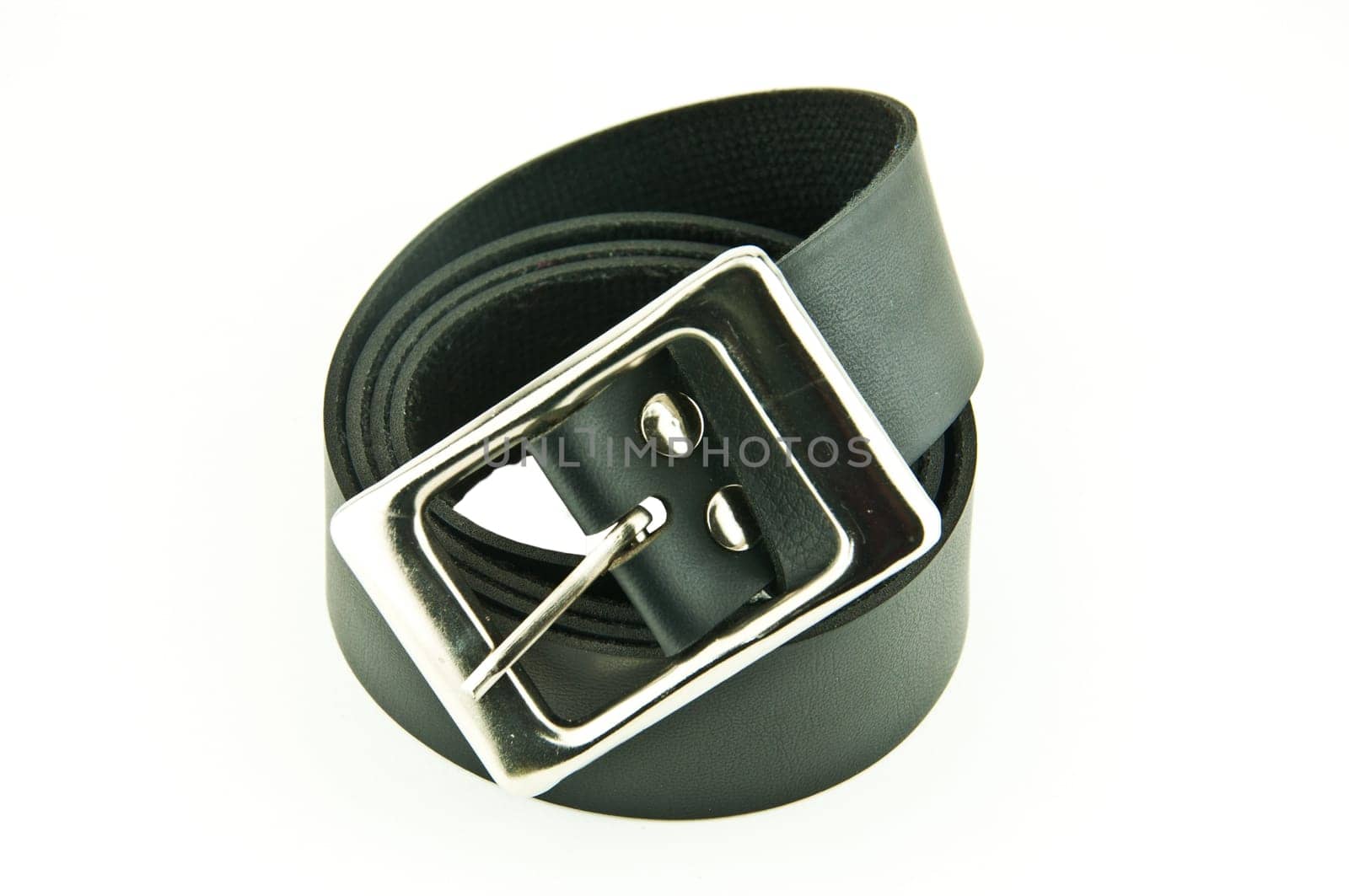 Man's black belt on a white background