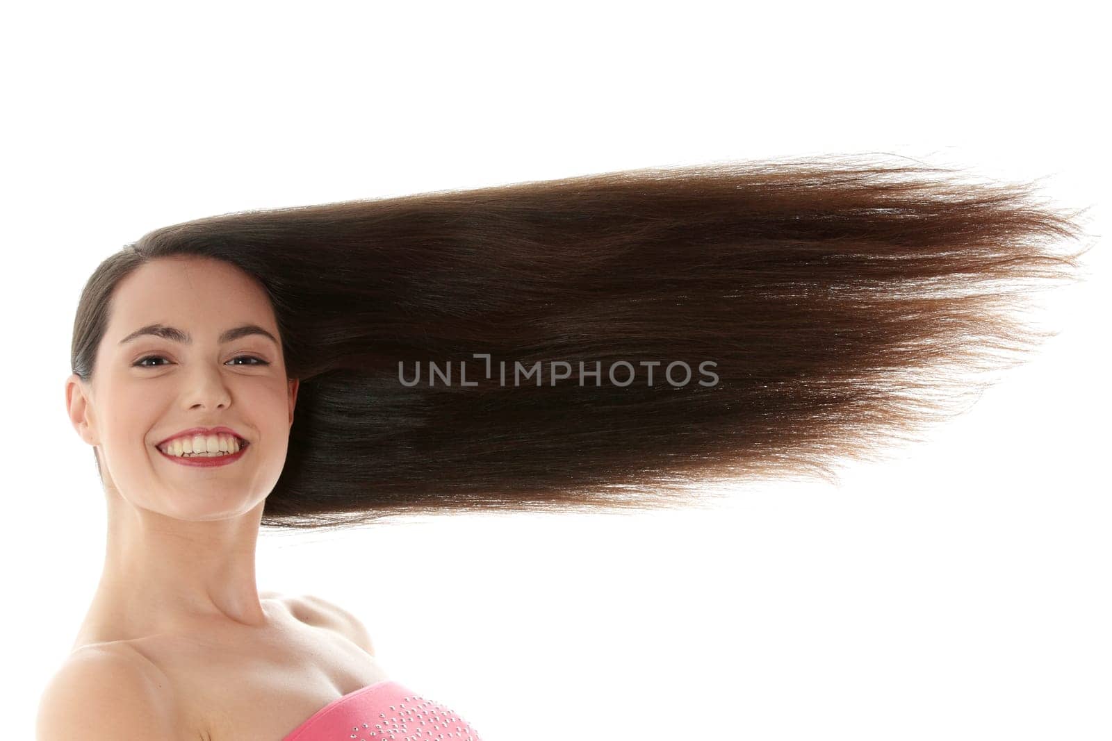 Woman with long hair isolated on white background