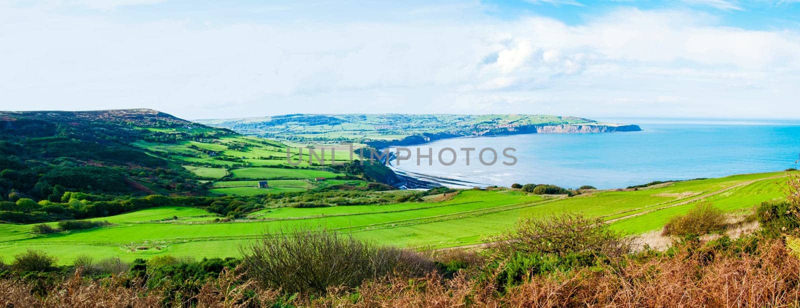 Scenic View over of Robin Hoods Bay in Ravenscar, North Yorkshire, England