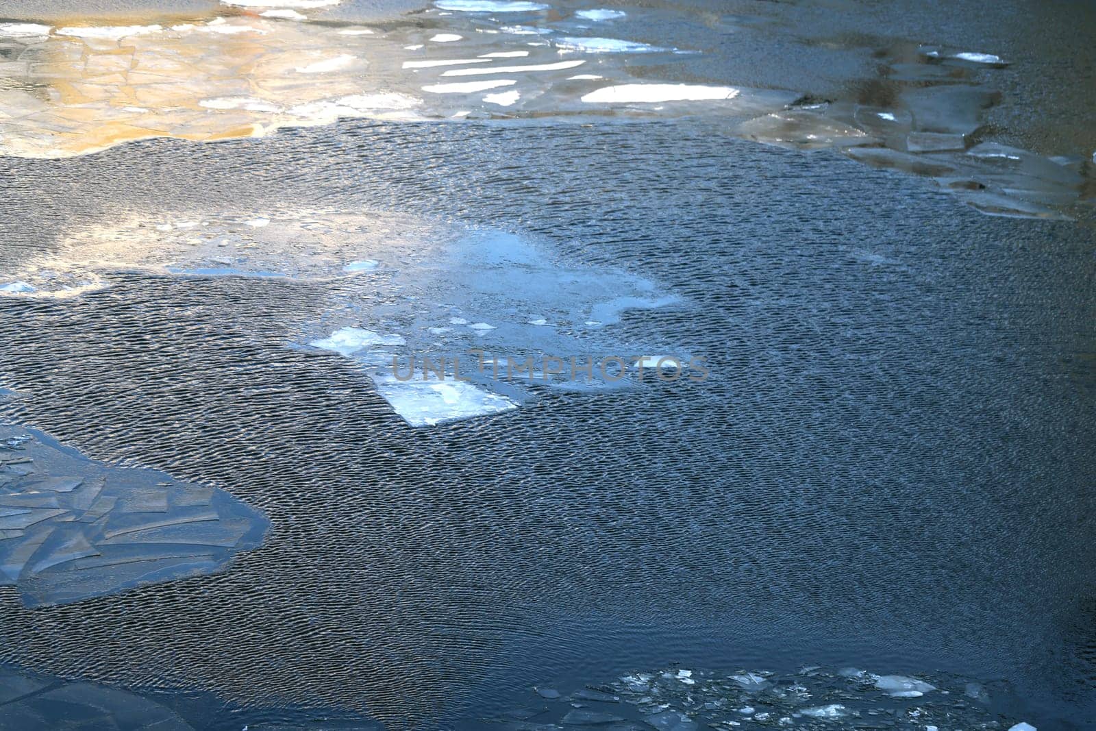 Texture of river ice photographed close up.