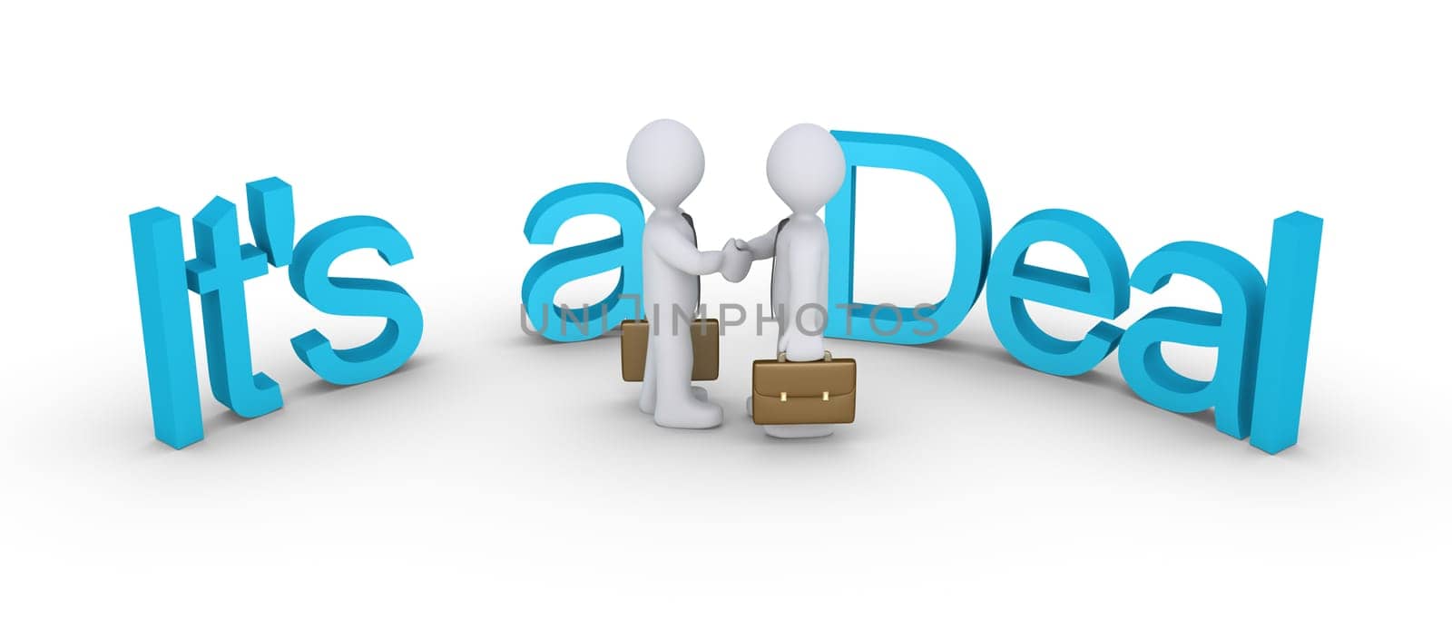 Businessmen shake hands in the middle of the surrounding words, It is a Deal