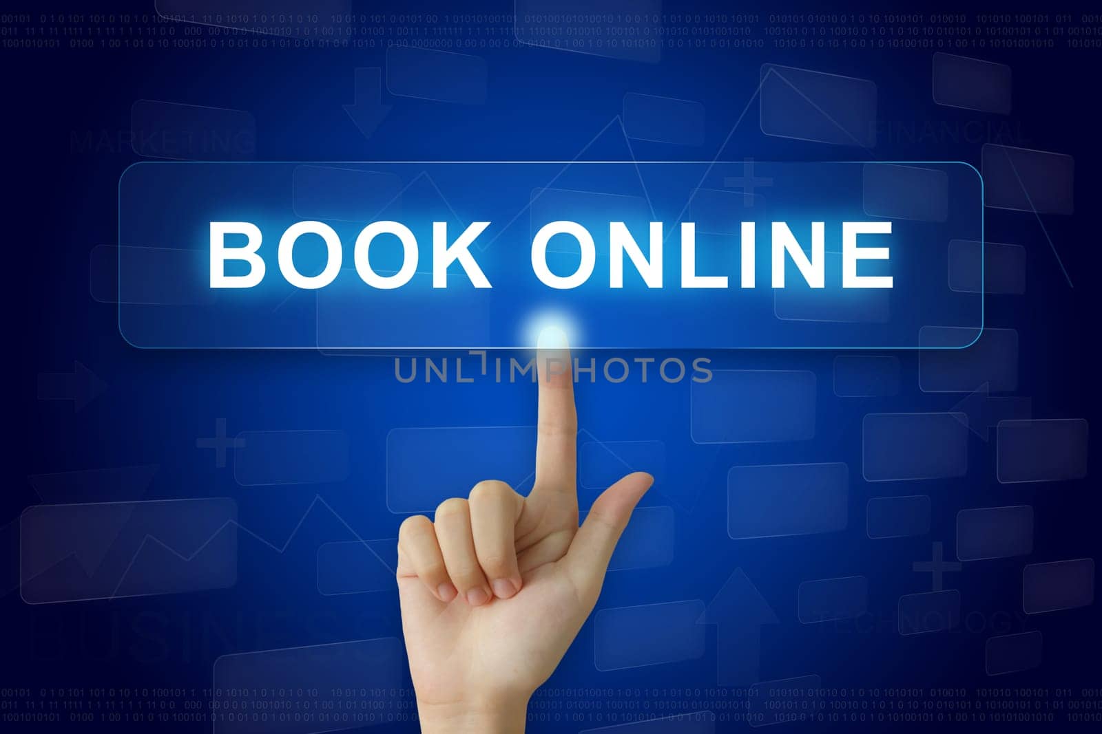 hand press on book online button on virtual screen