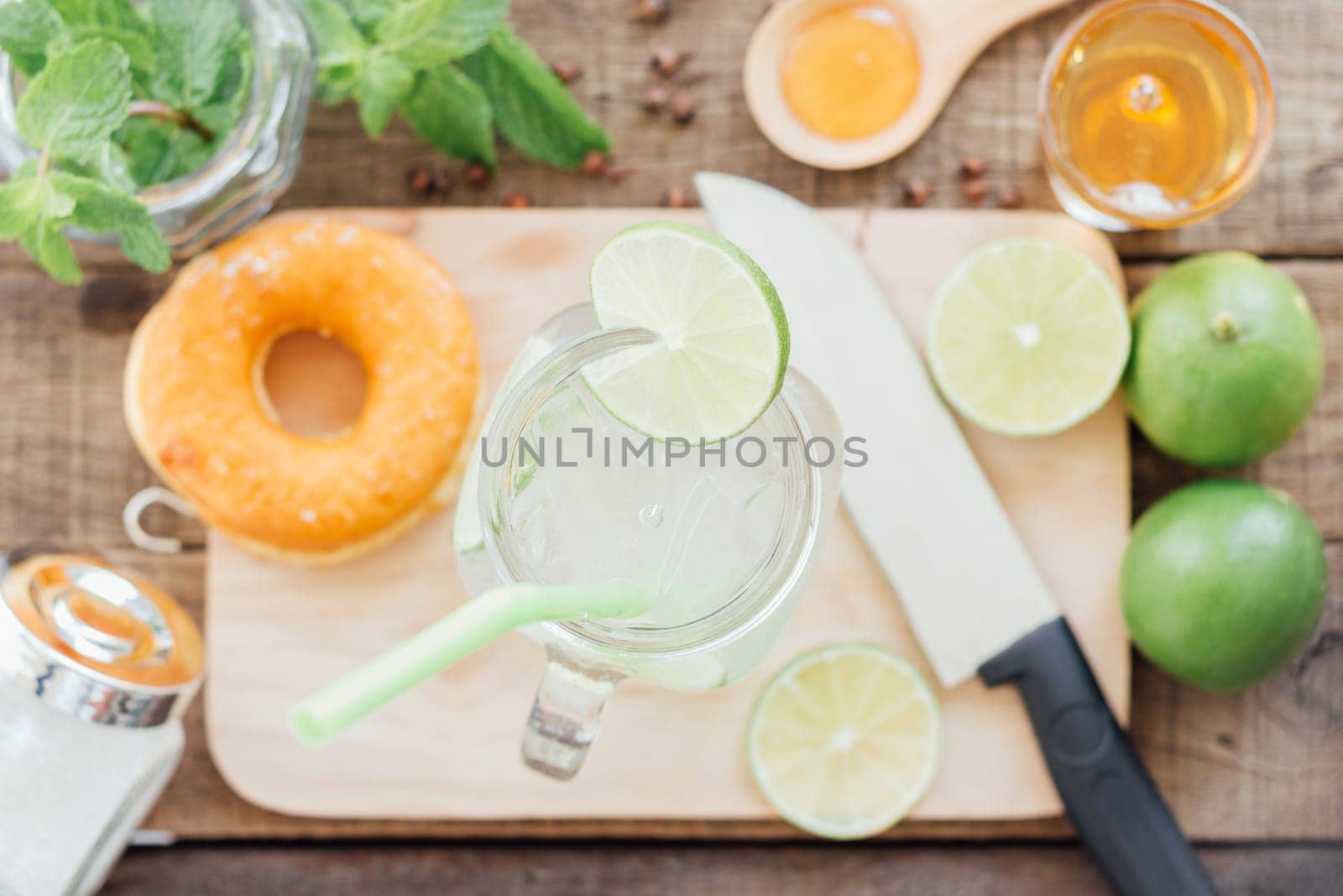 lemonade in glass on wood table