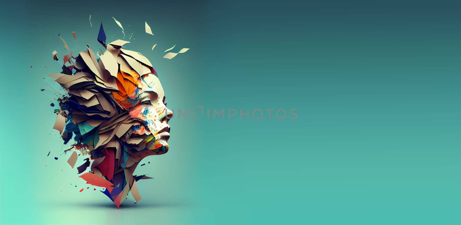 Mind sparkling ideas, creative brain with colorful splitters, brainstorming for innovation, inner world and spirituality, generative AI