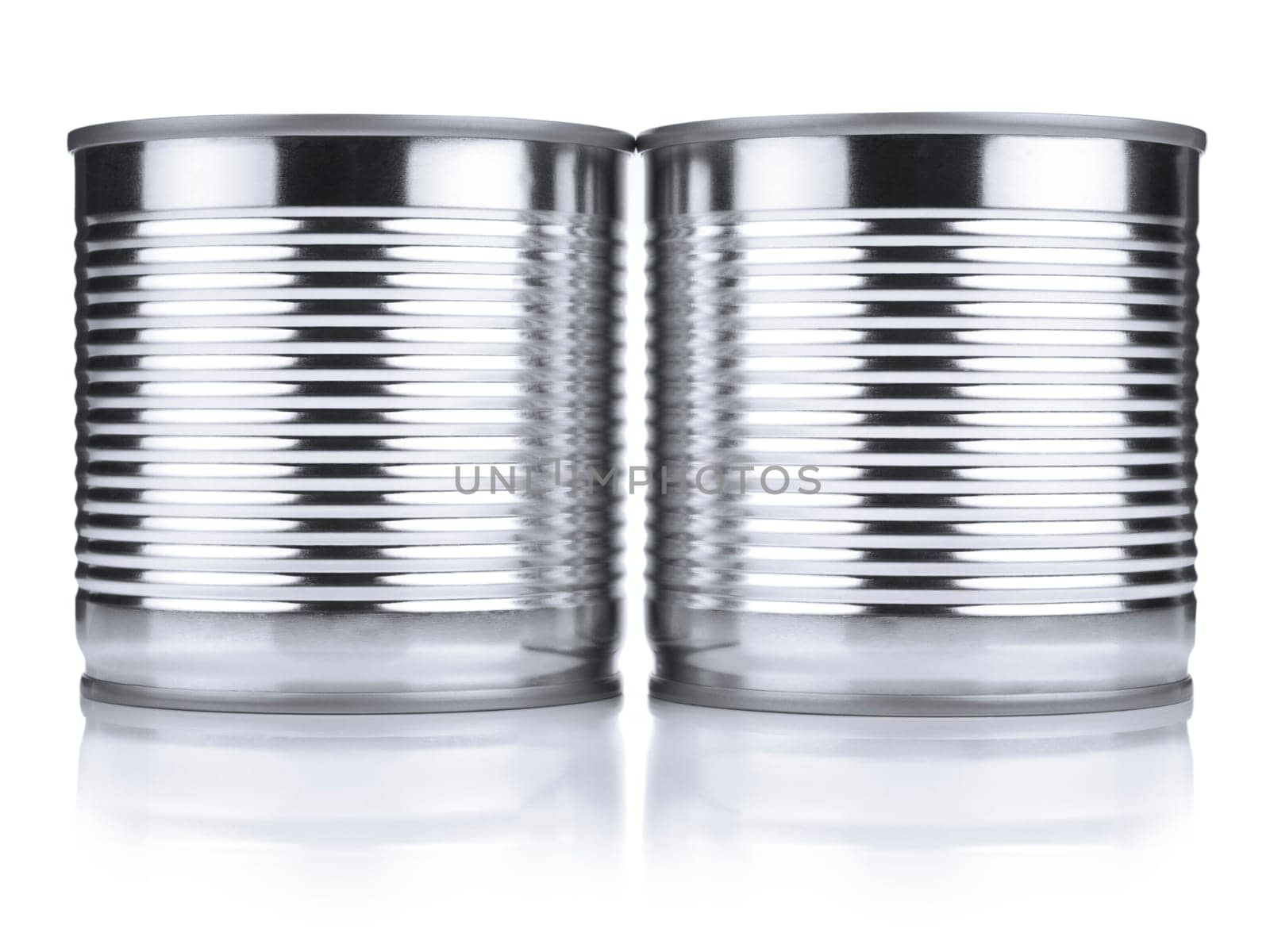 Two identical tin cans isolated on white.