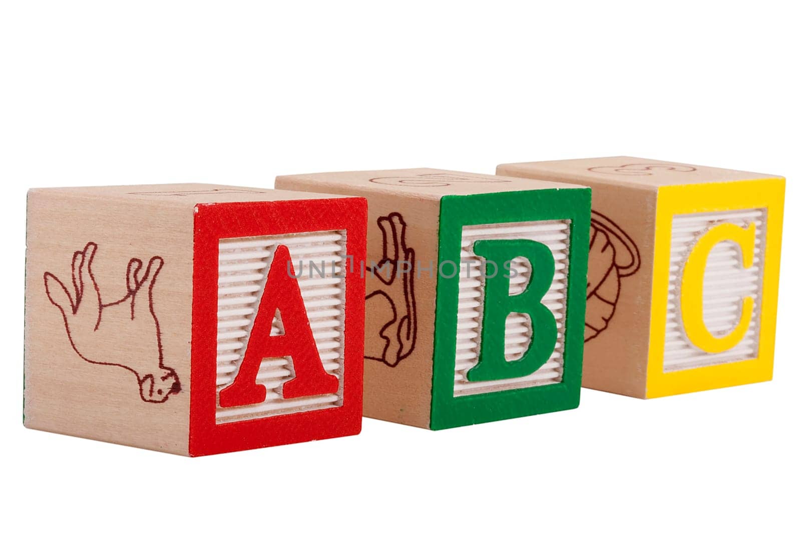 Wooden blocks with letters and numbers for the development of intelligence in children.