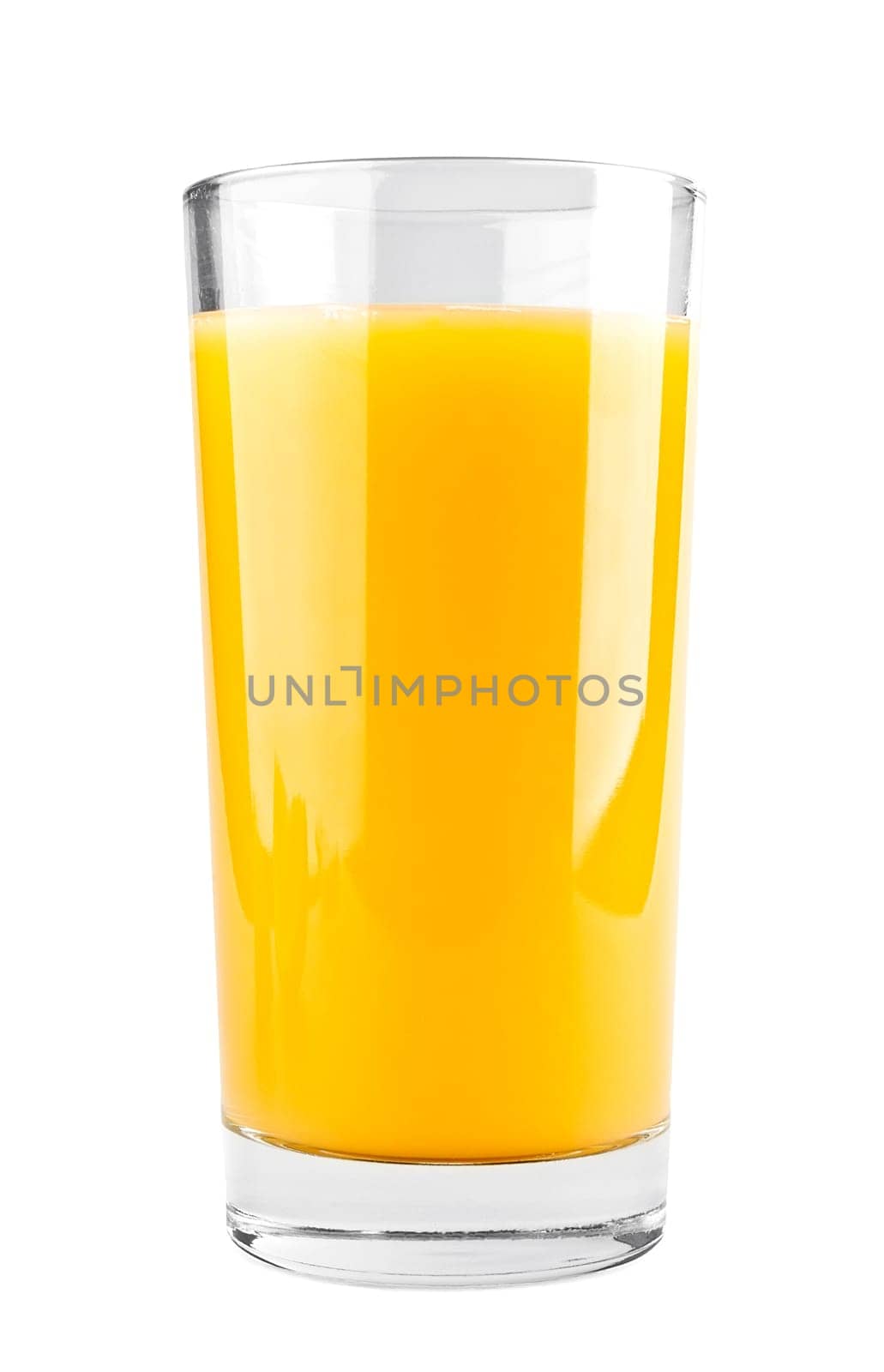 Full glass of orange juice on white background