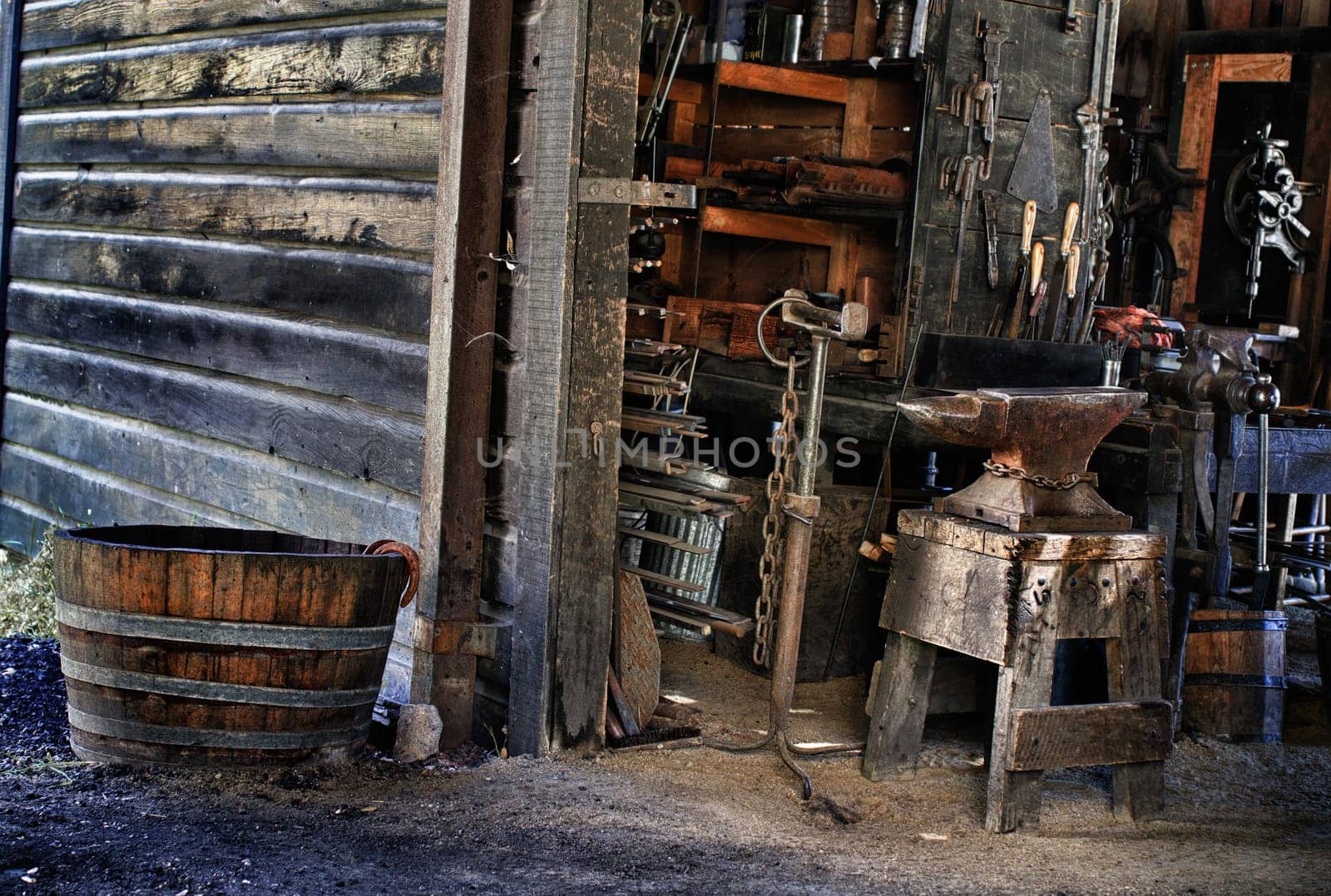 old black smith`s shop in a museum of an old town