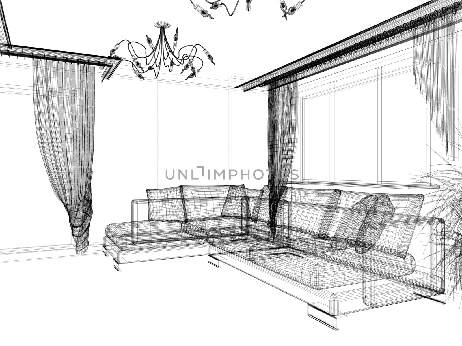 interior of drawing room 3d rendering