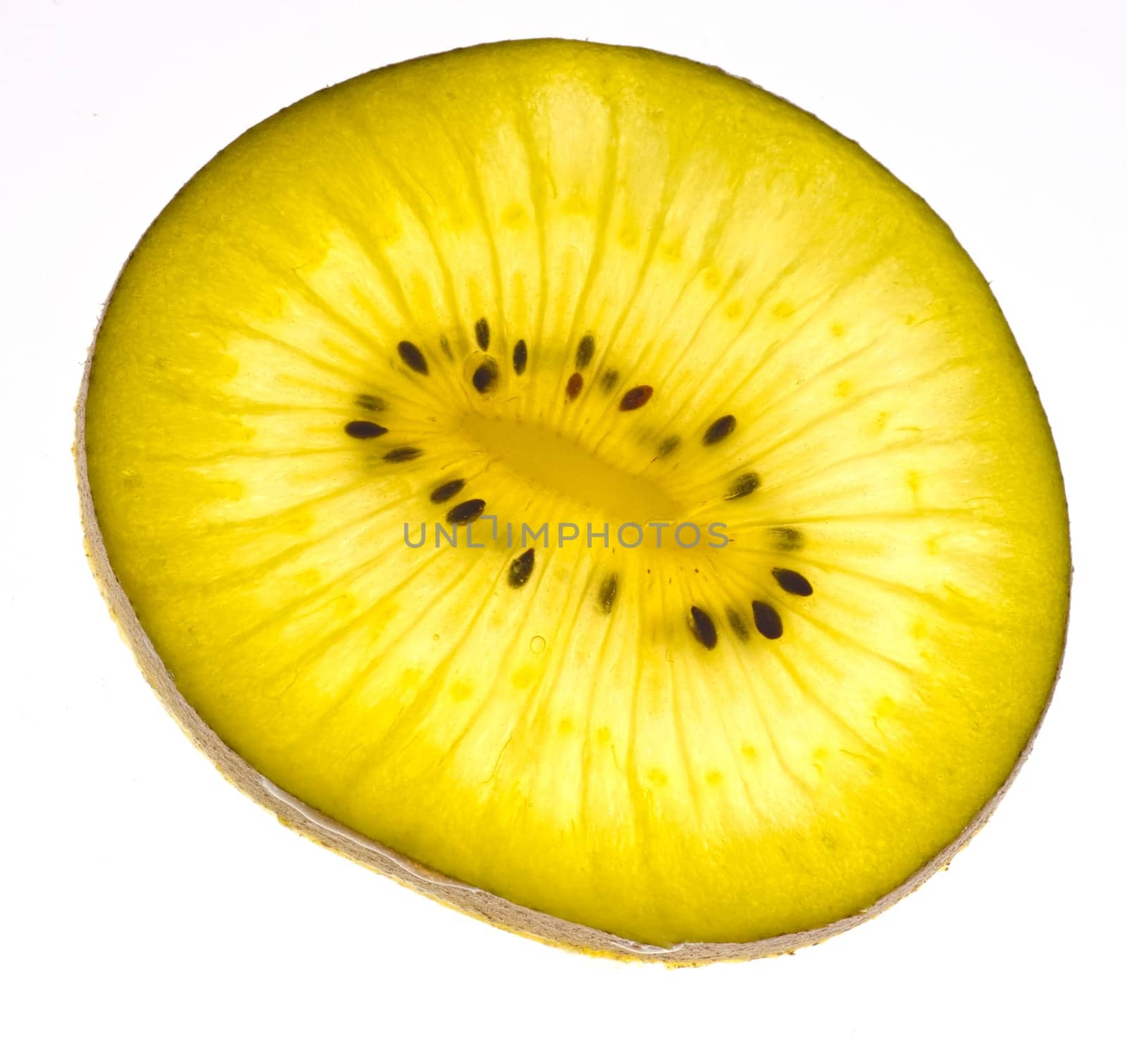 Gold kiwi slice isolated on white background