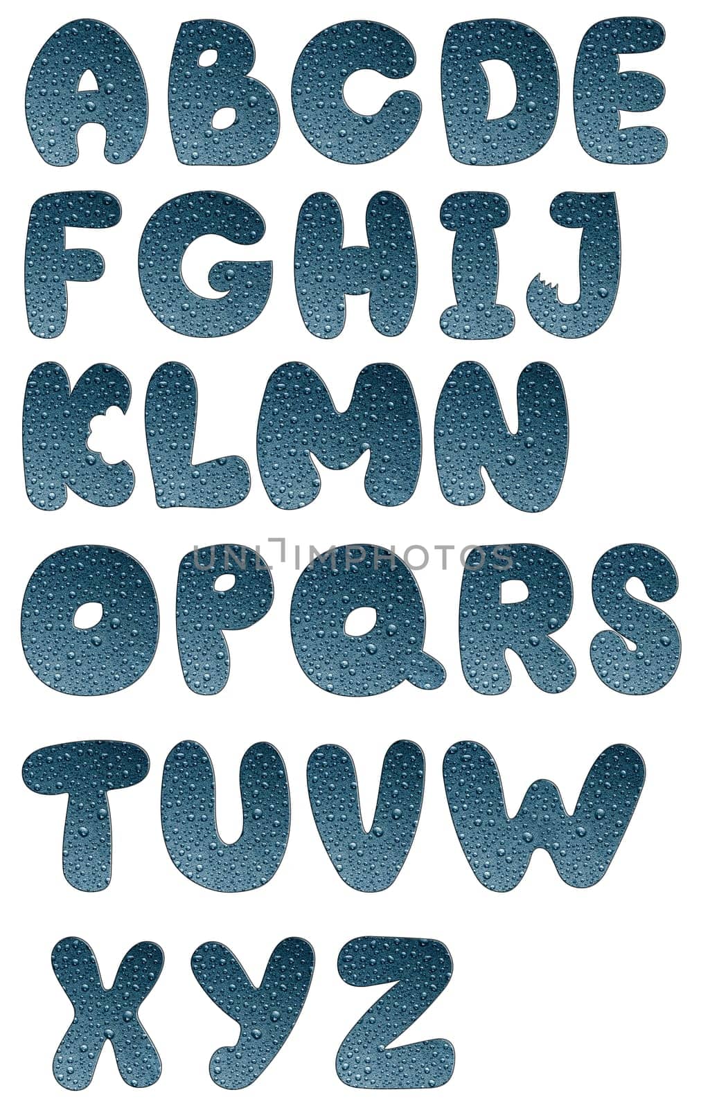 Water bubbles on a blue glass - Alphabet