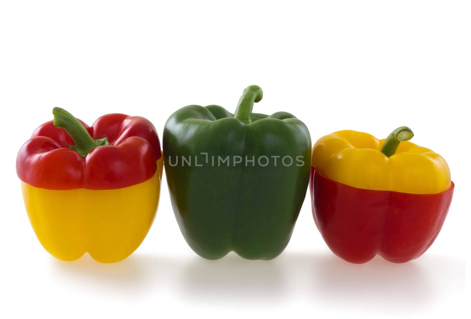 Three colorful  bell pepper , isolated on white background