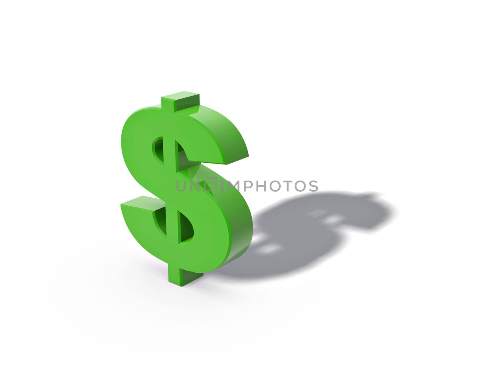 green dollar sign with shadow isolated on white background