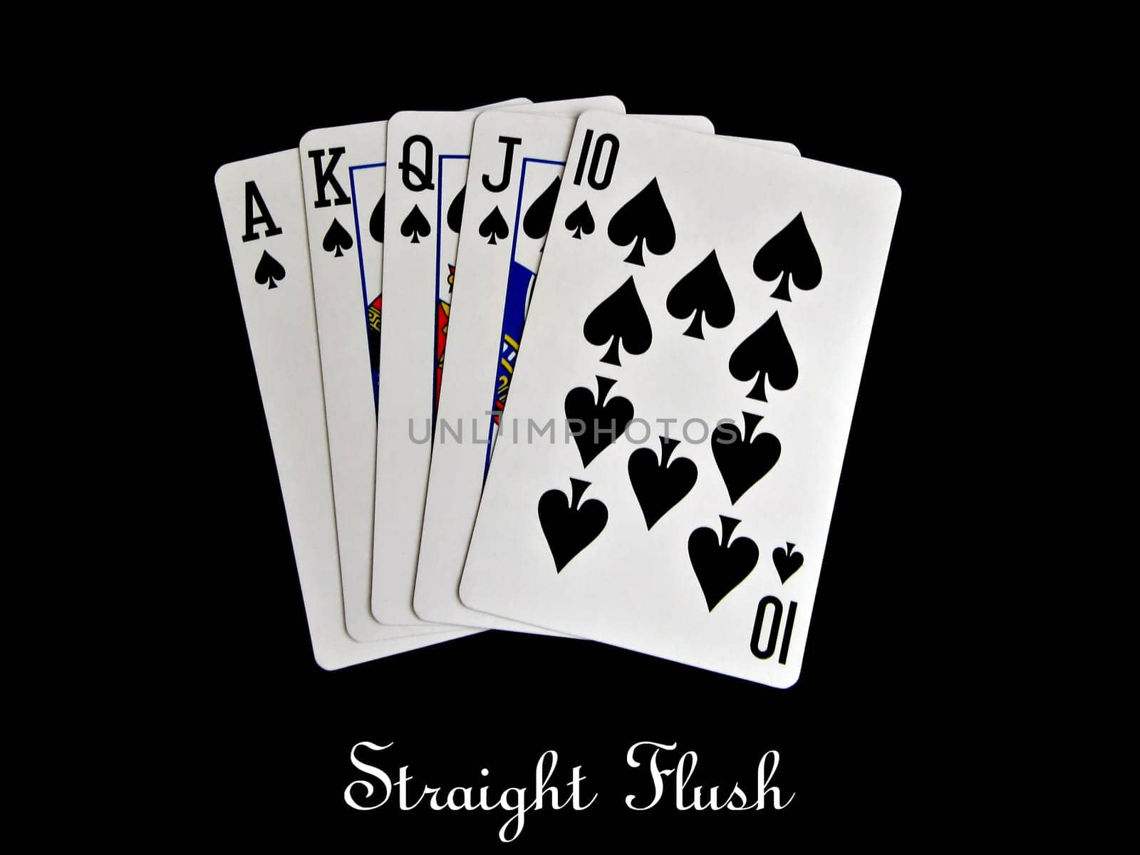 spade straight flush isolated on black background