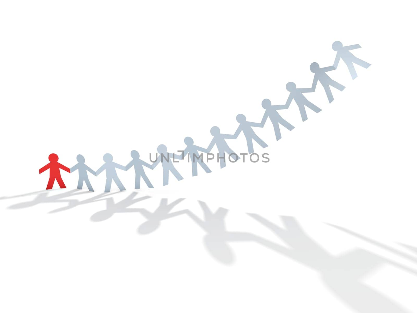 unique paper man in a float team over white background