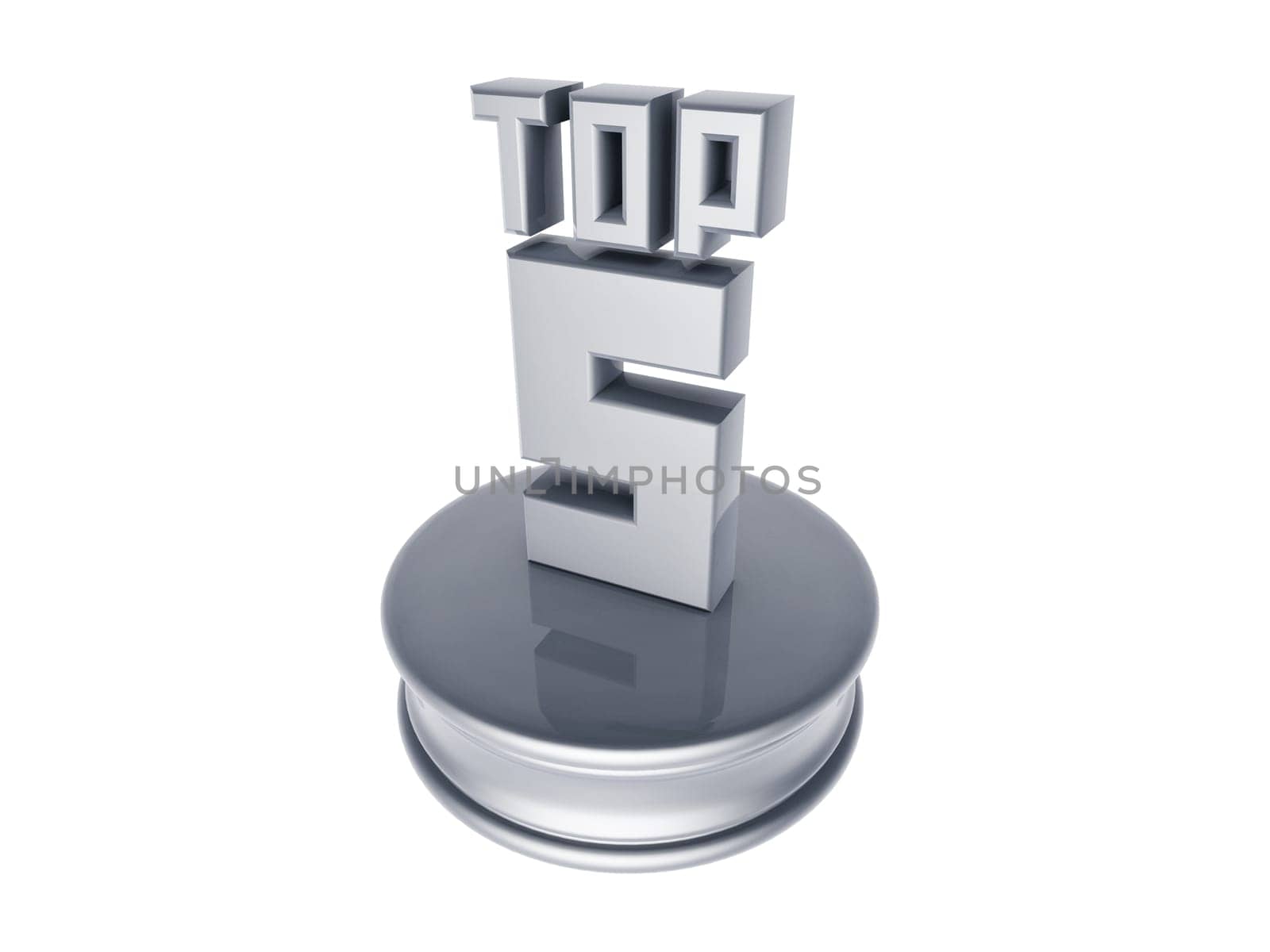platinum top five in rank list trophy isolated on white background