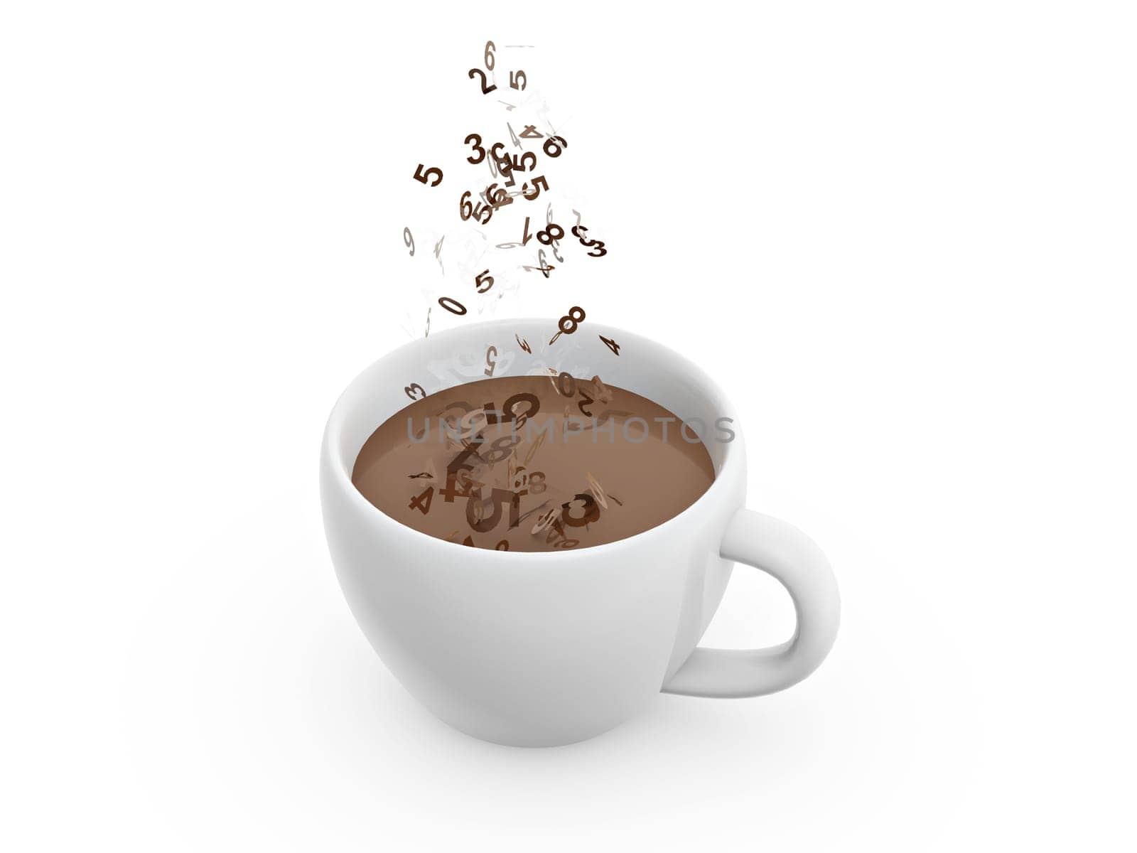 coffee cup and digital number on white background