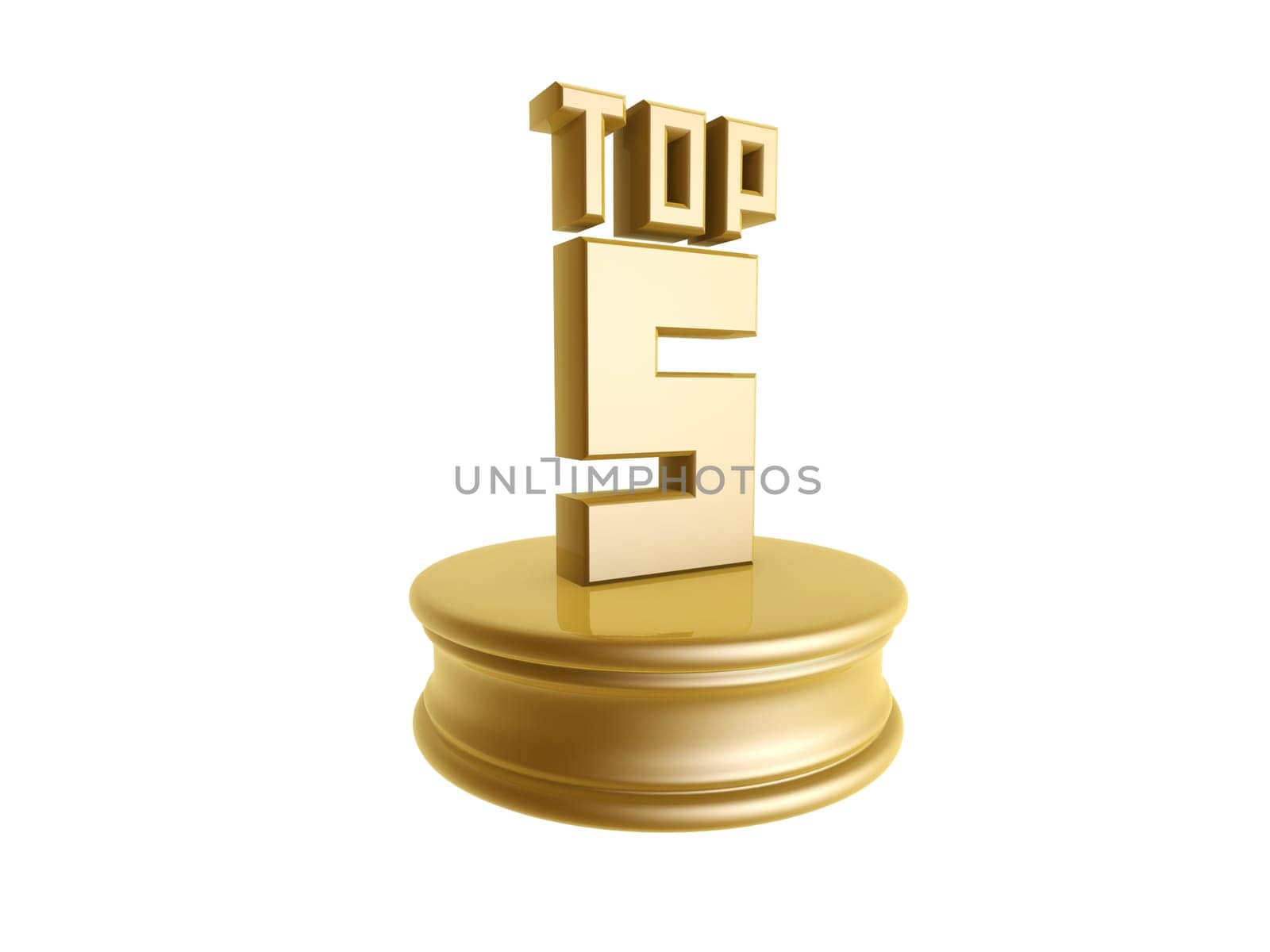 golden top five in rank list trophy isolated on white background