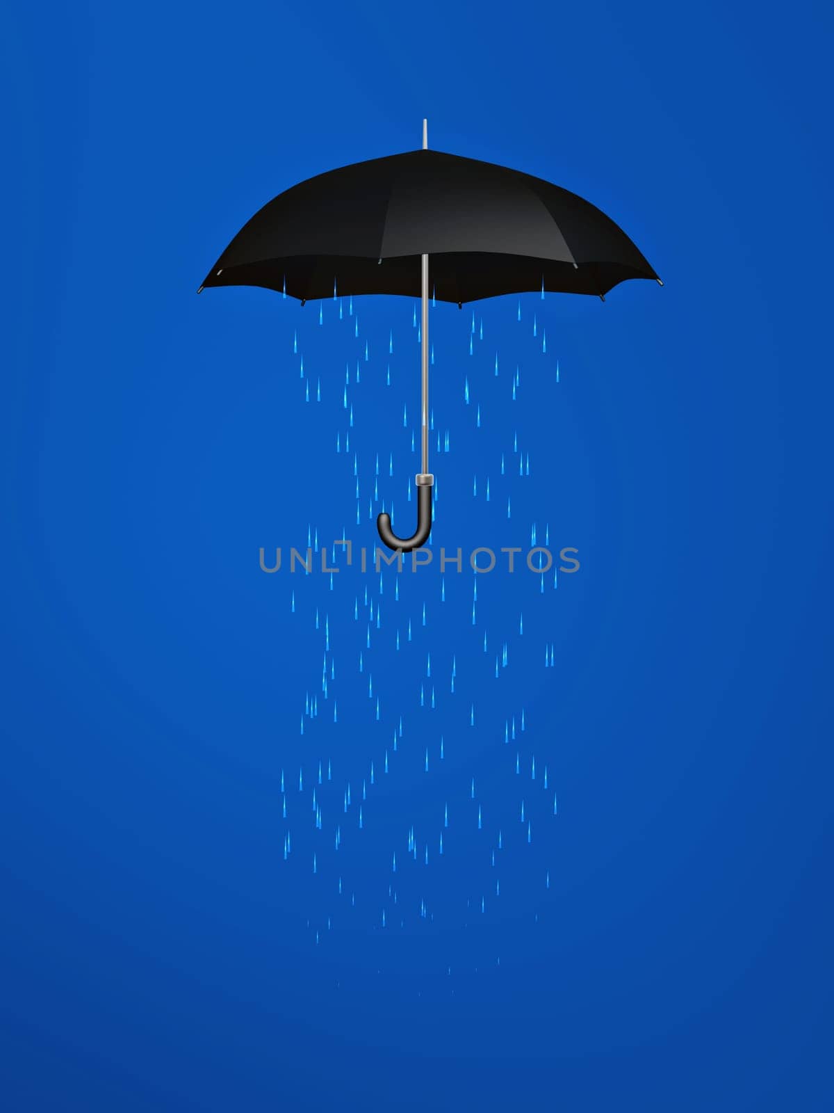 umbrella with rain inside over blue background
