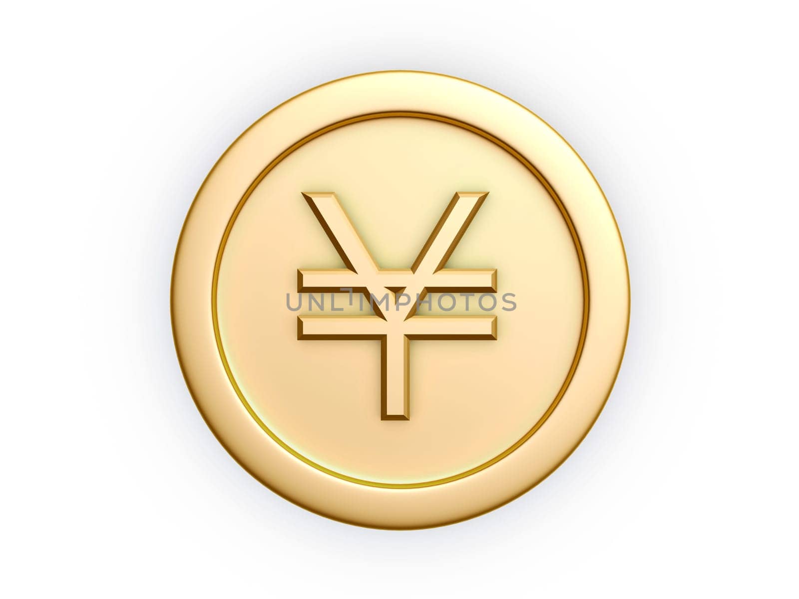 yen symbol gold coin isolated on white background
