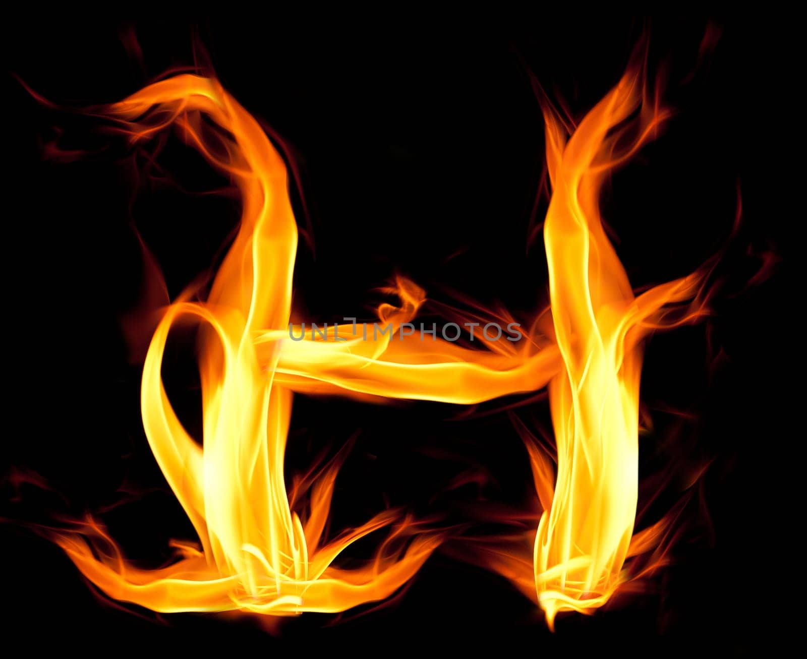 Fiery font. Letter H