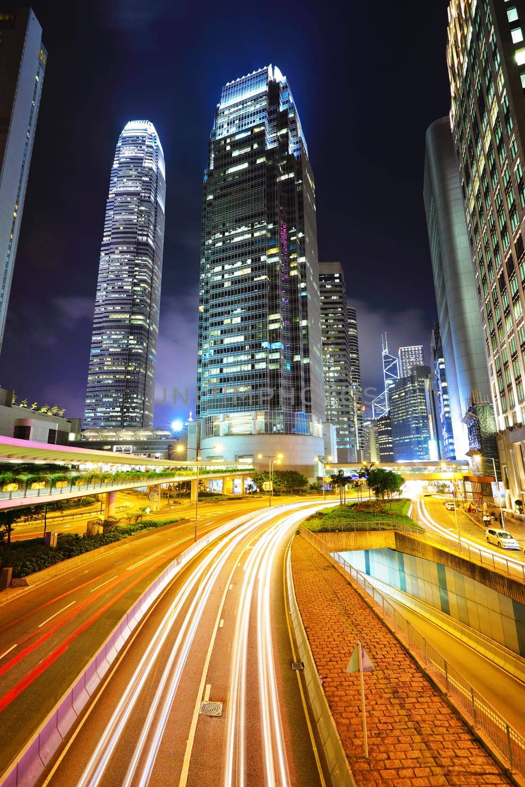 traffic in downtown at night