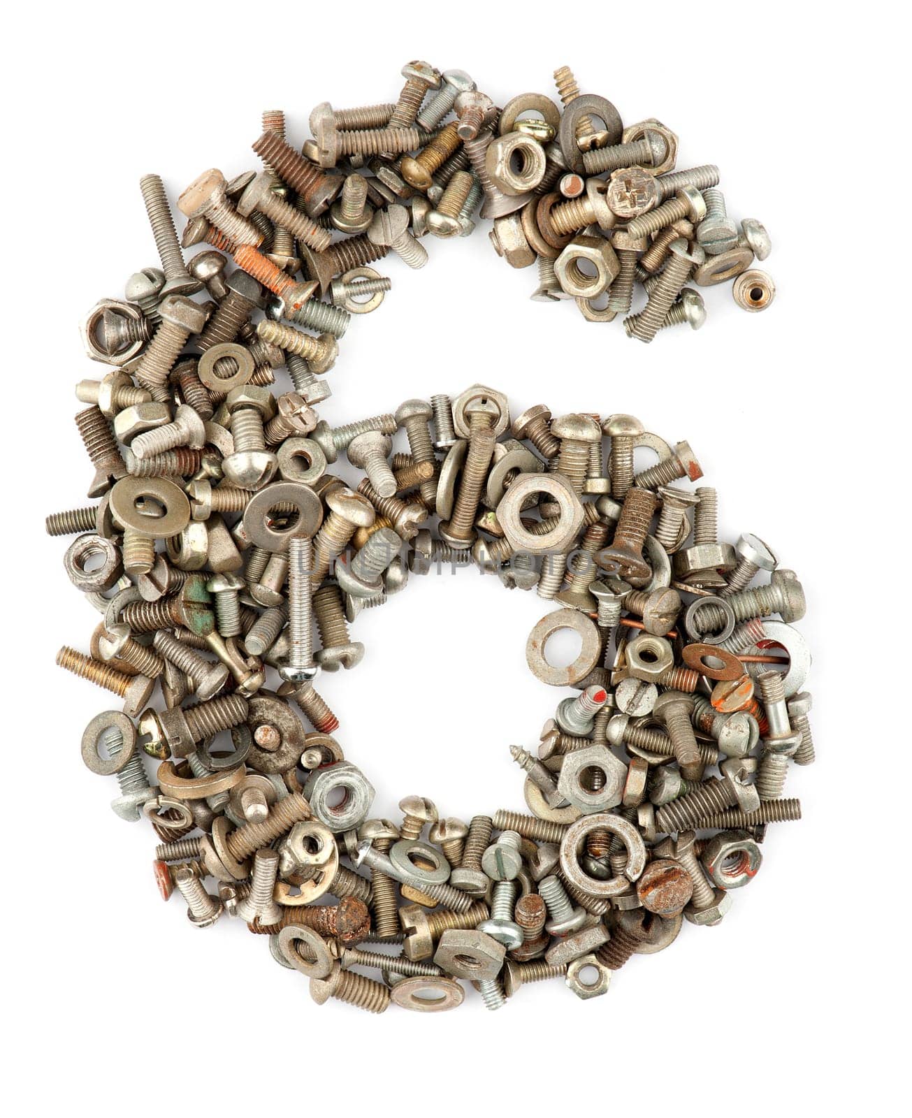 numbers made of bolts - six