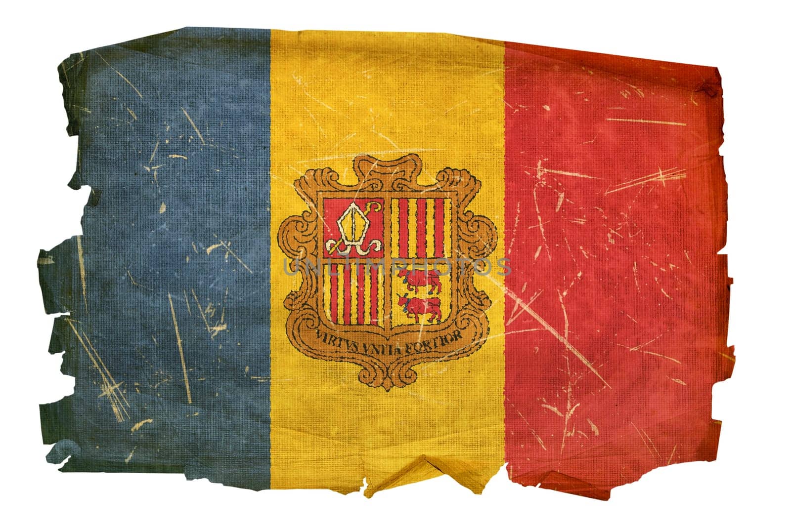 Andorra flag old, isolated on white background