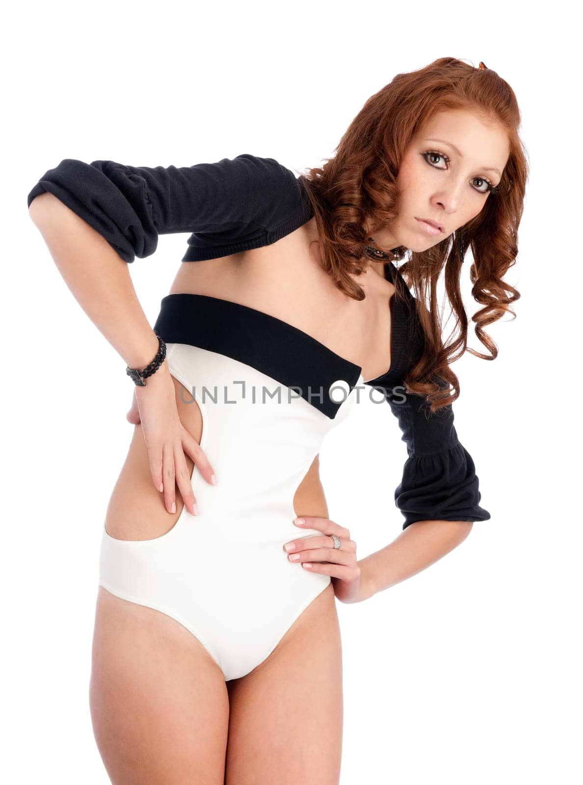 Pretty sexy woman wearing swimsuit isolated on white