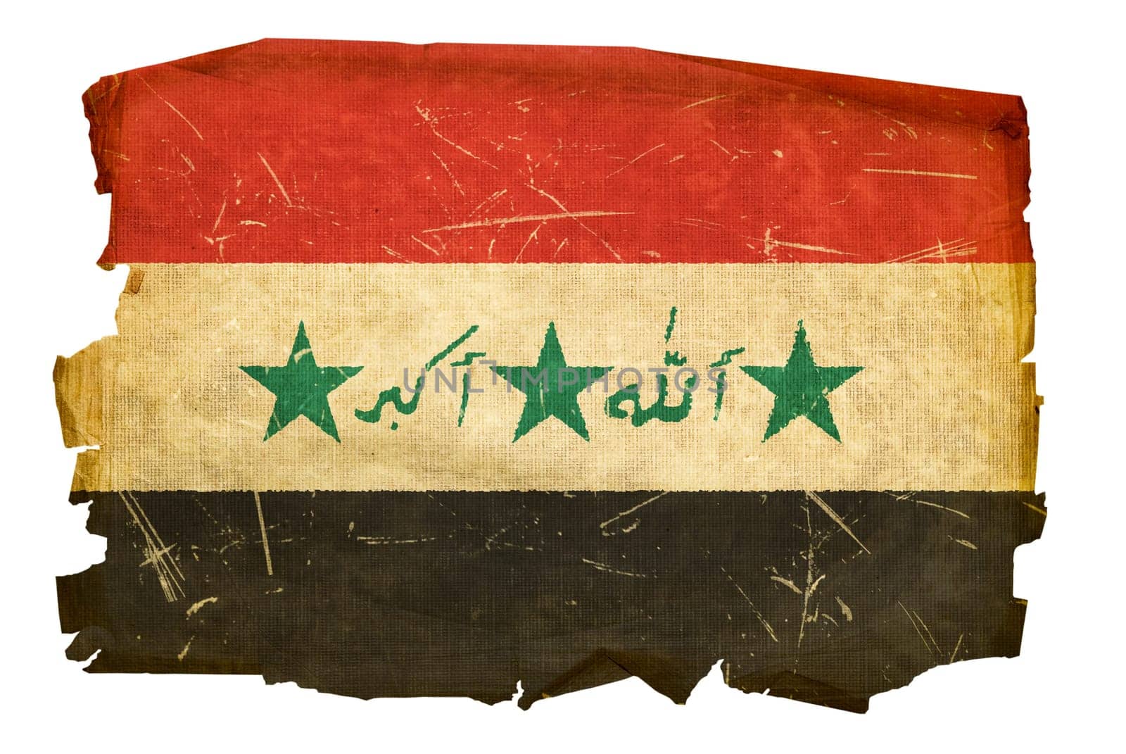 Iraq flag old, isolated on white background
