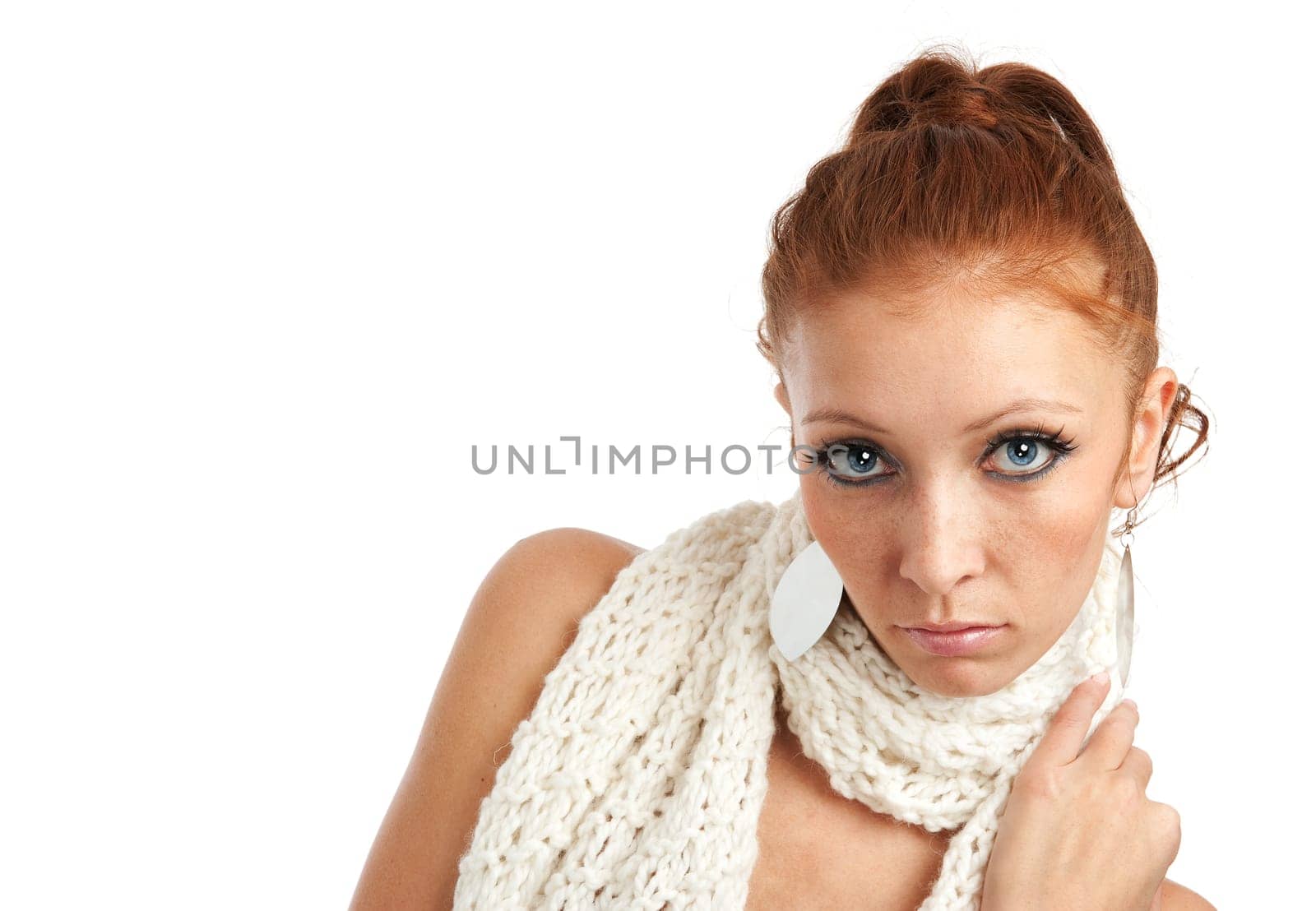 Portrait of beautiful woman isolated on white