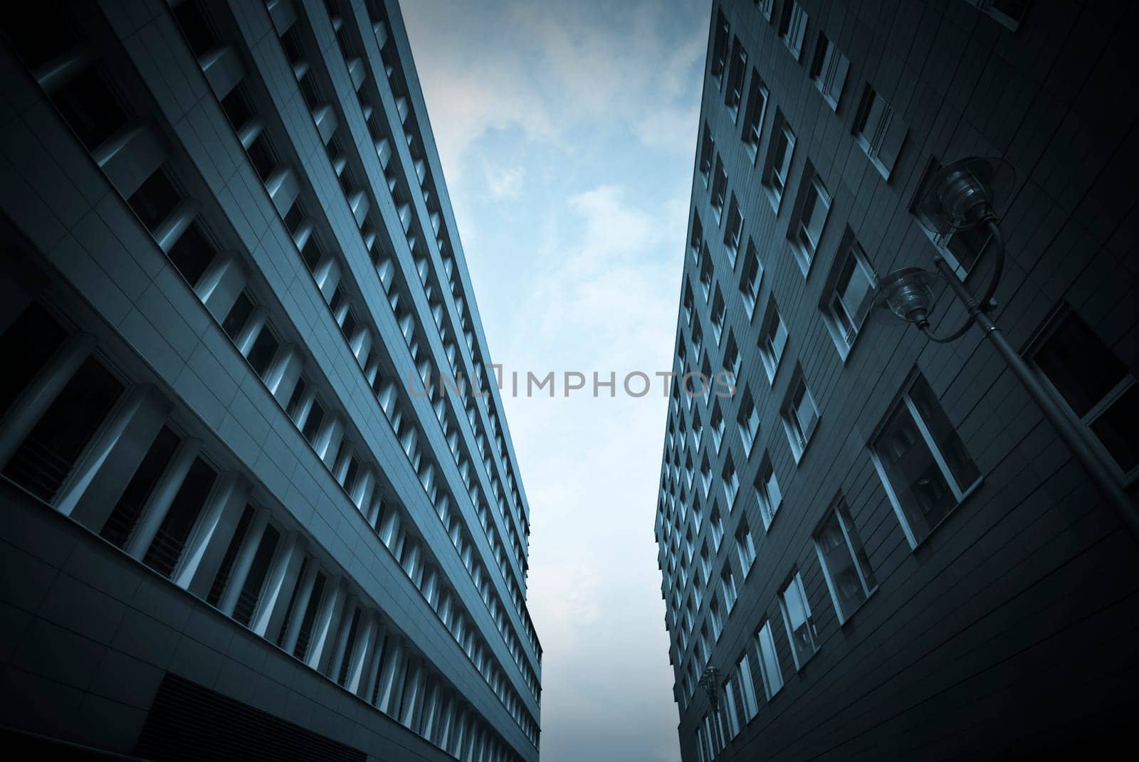 Blue office buildings in Potsdamer Platz, Berlin, Germany.
