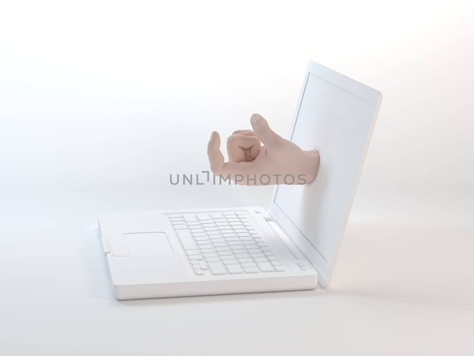 A hand gesturing from laptop