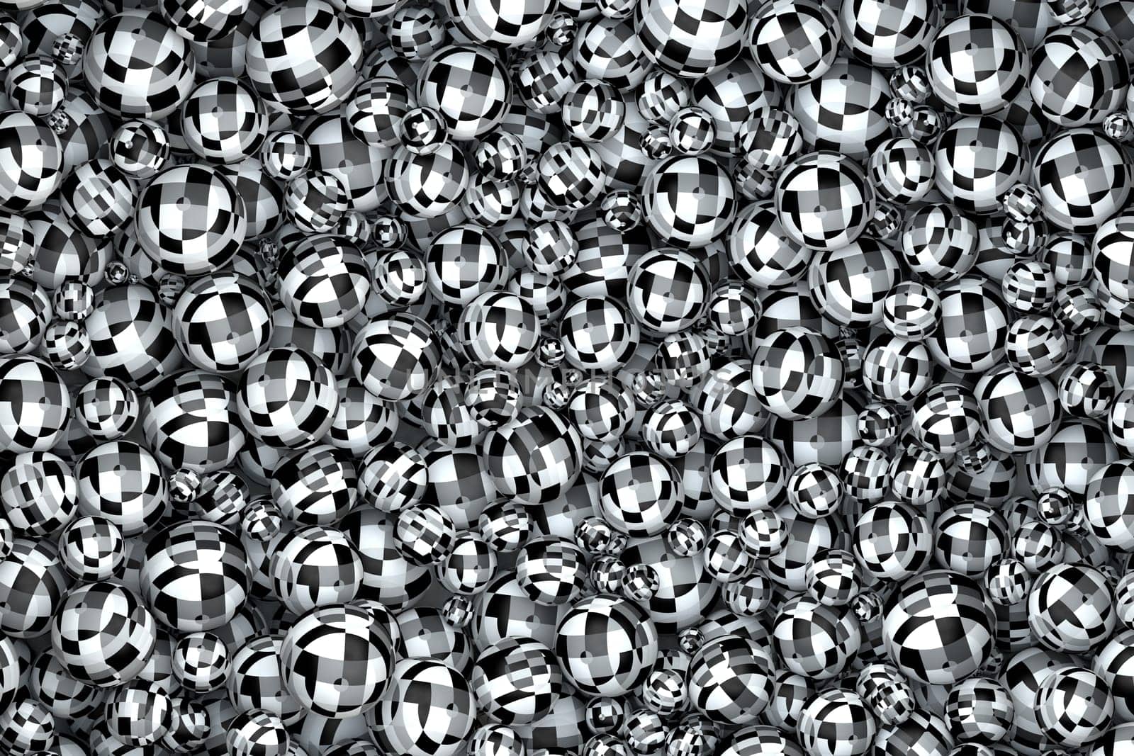 high quality rendering of abstract textured marbles in black and white