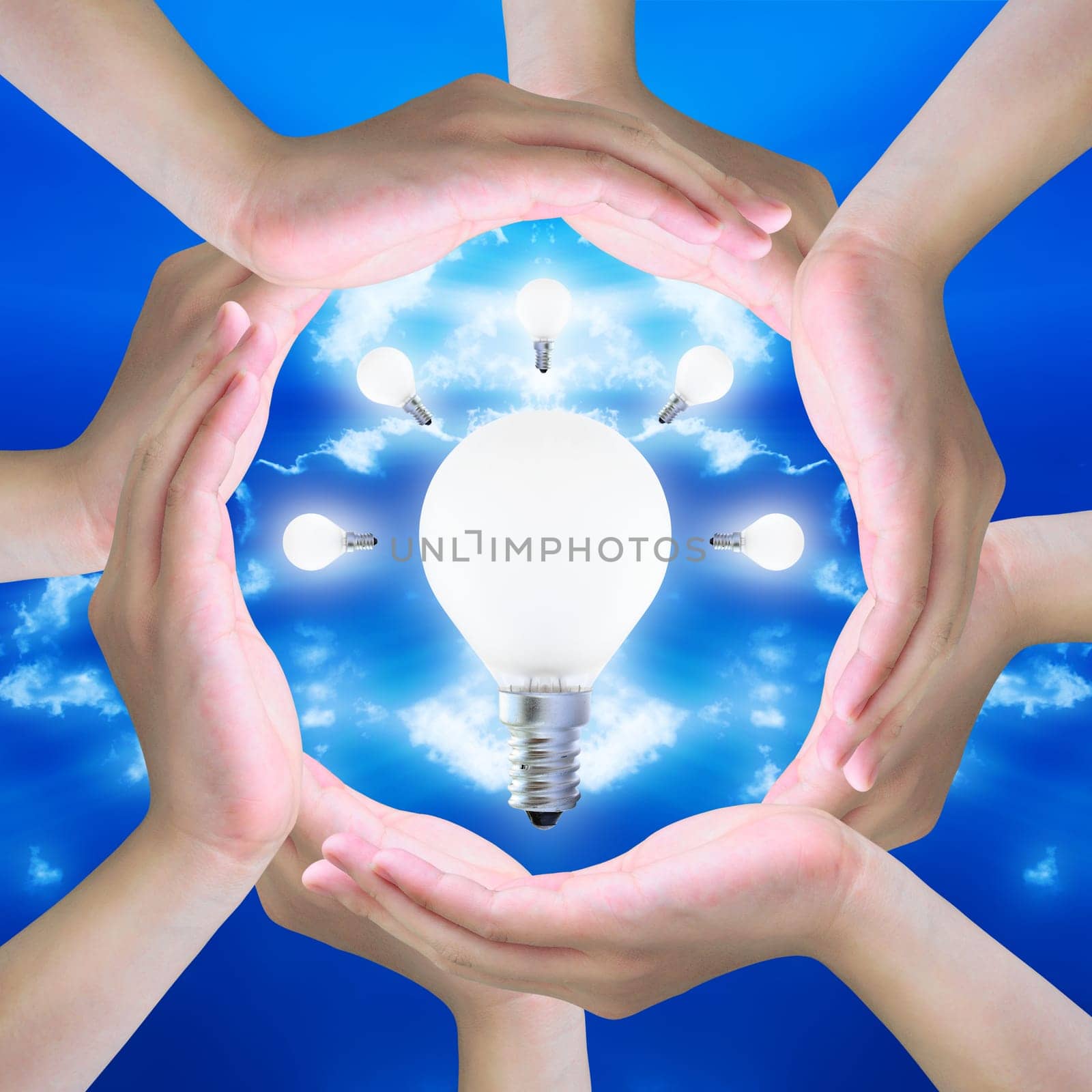 light bulb in women hand making a circle