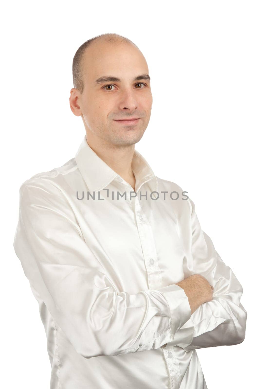 Happy smiling young man looking at camera, isolated on white background