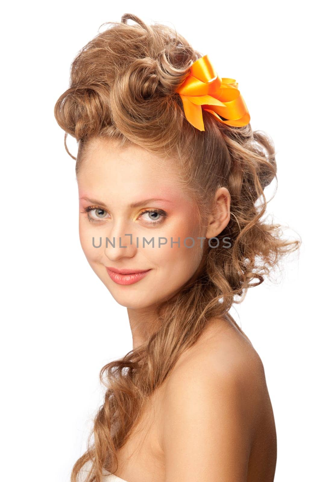 beautiful girl with an elegant hairstyle, isolated background